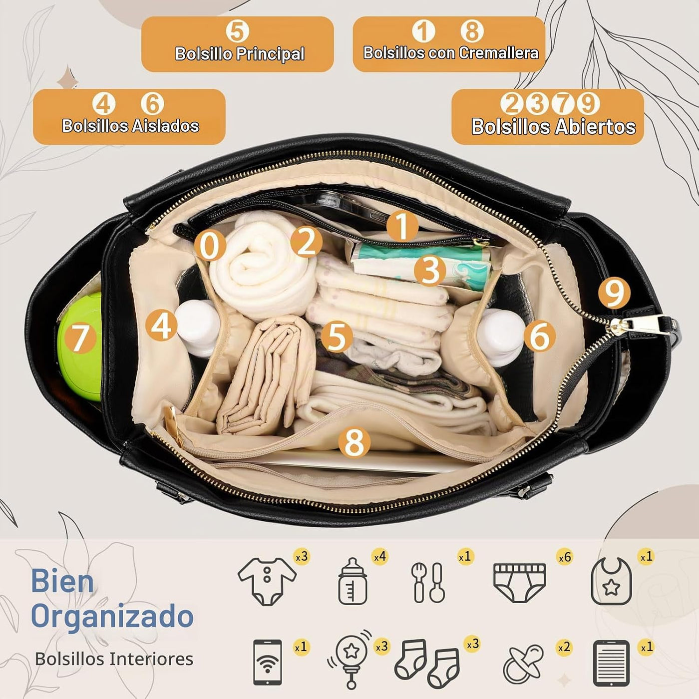 miss fong Bolso de cuero para pañales tipo mochila, bolso grande de...