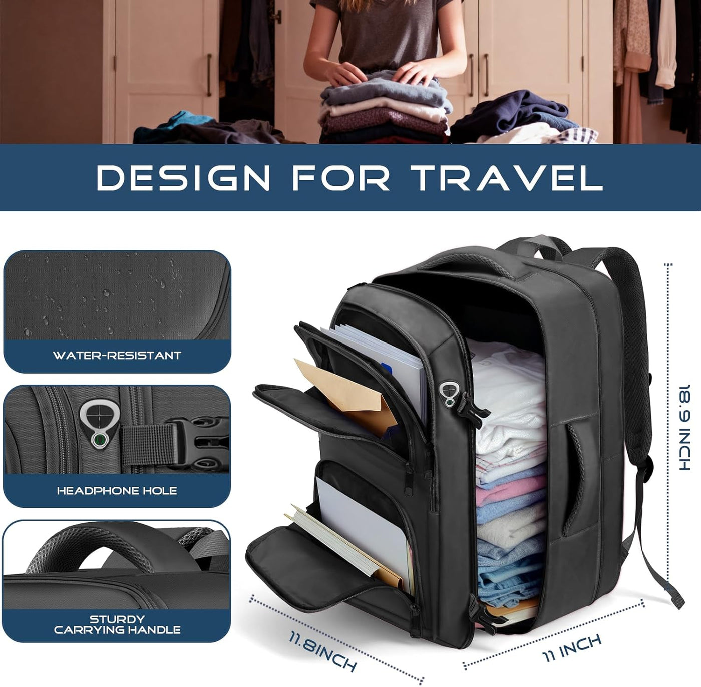 Fxcelets Mochila de viaje para hombres, mochila de mano aprobada po...