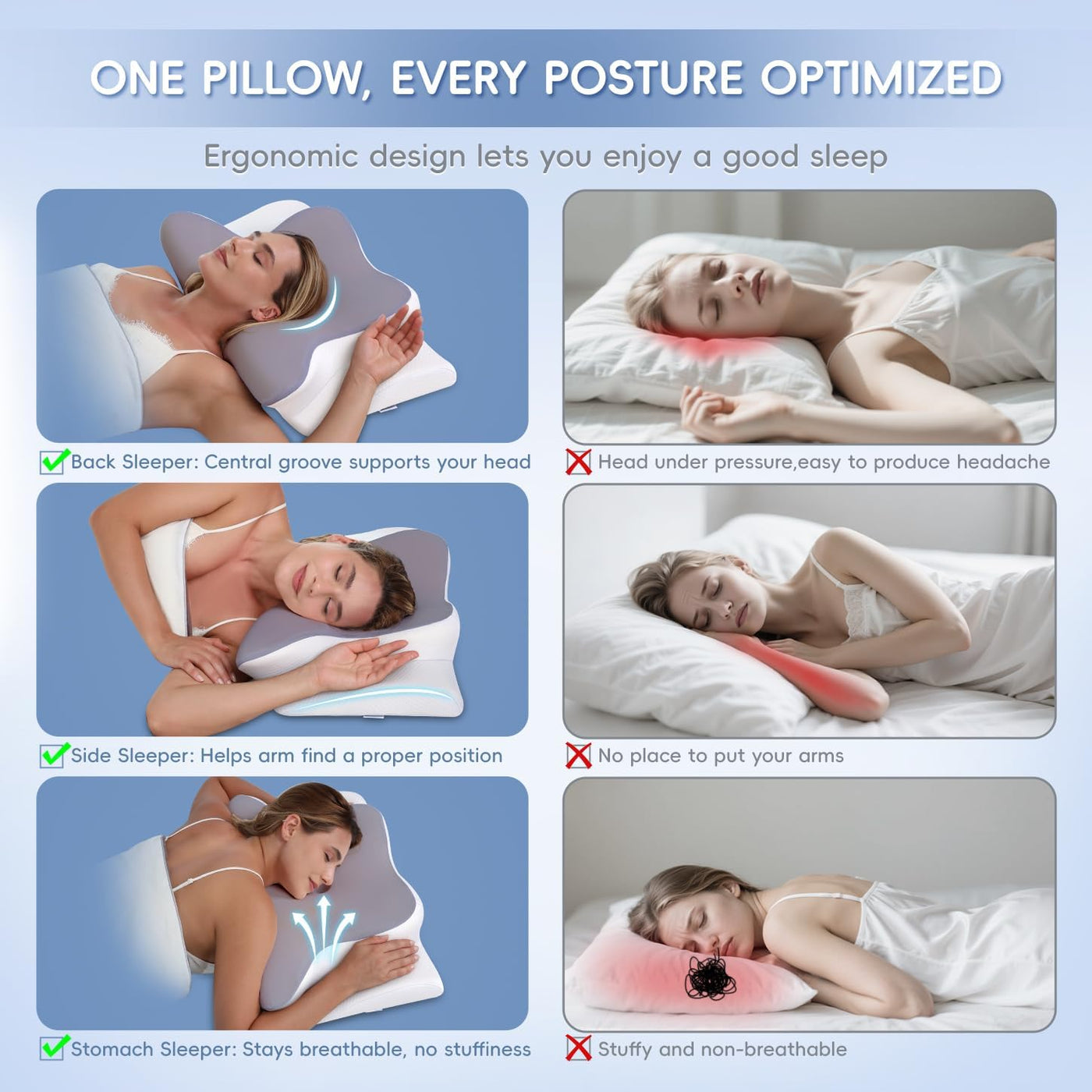 Missleep Almohada cervical para cuello, almohada ergonómica de espu...