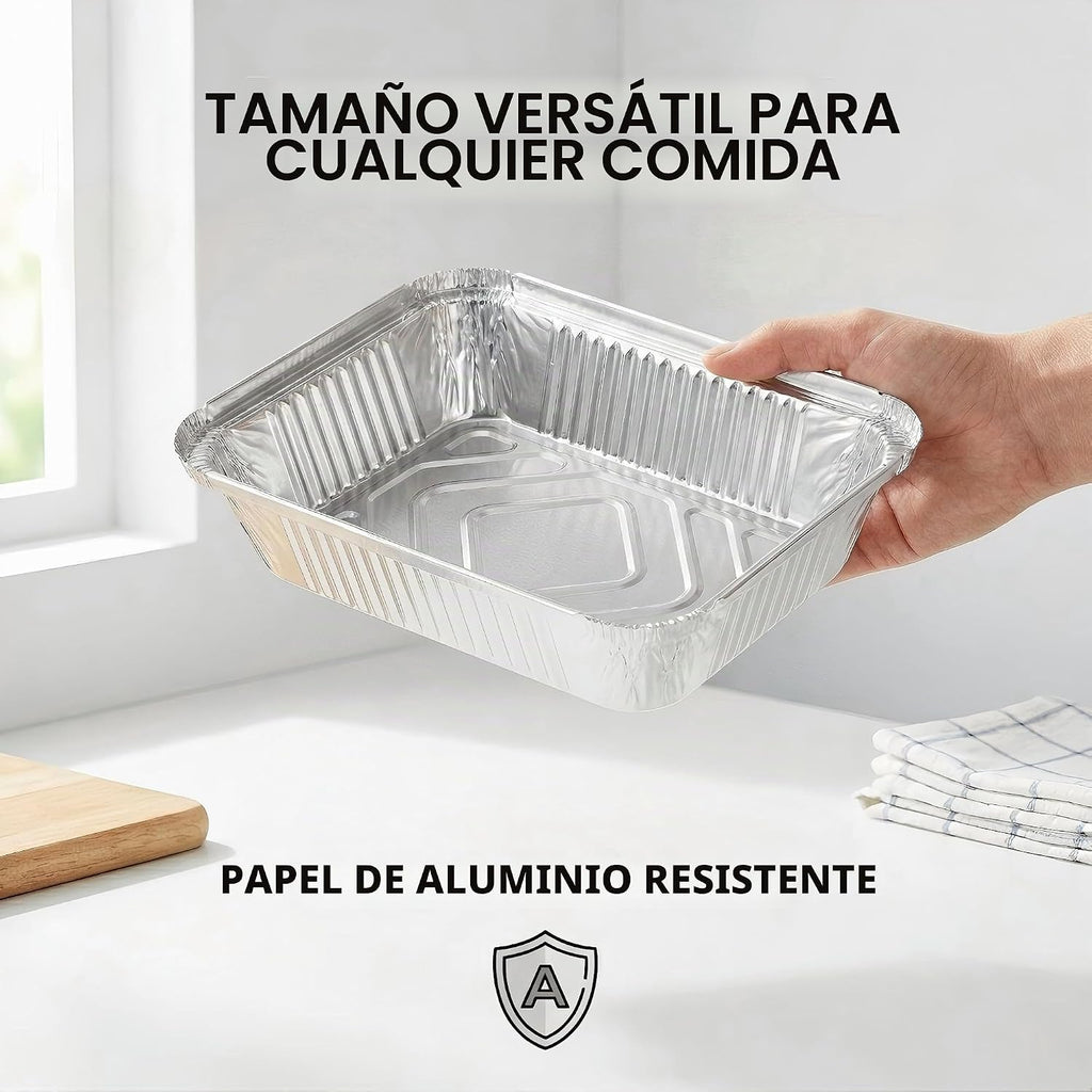 Julpvom Paquete de 50 bandejas de aluminio con tapas, recipientes d...