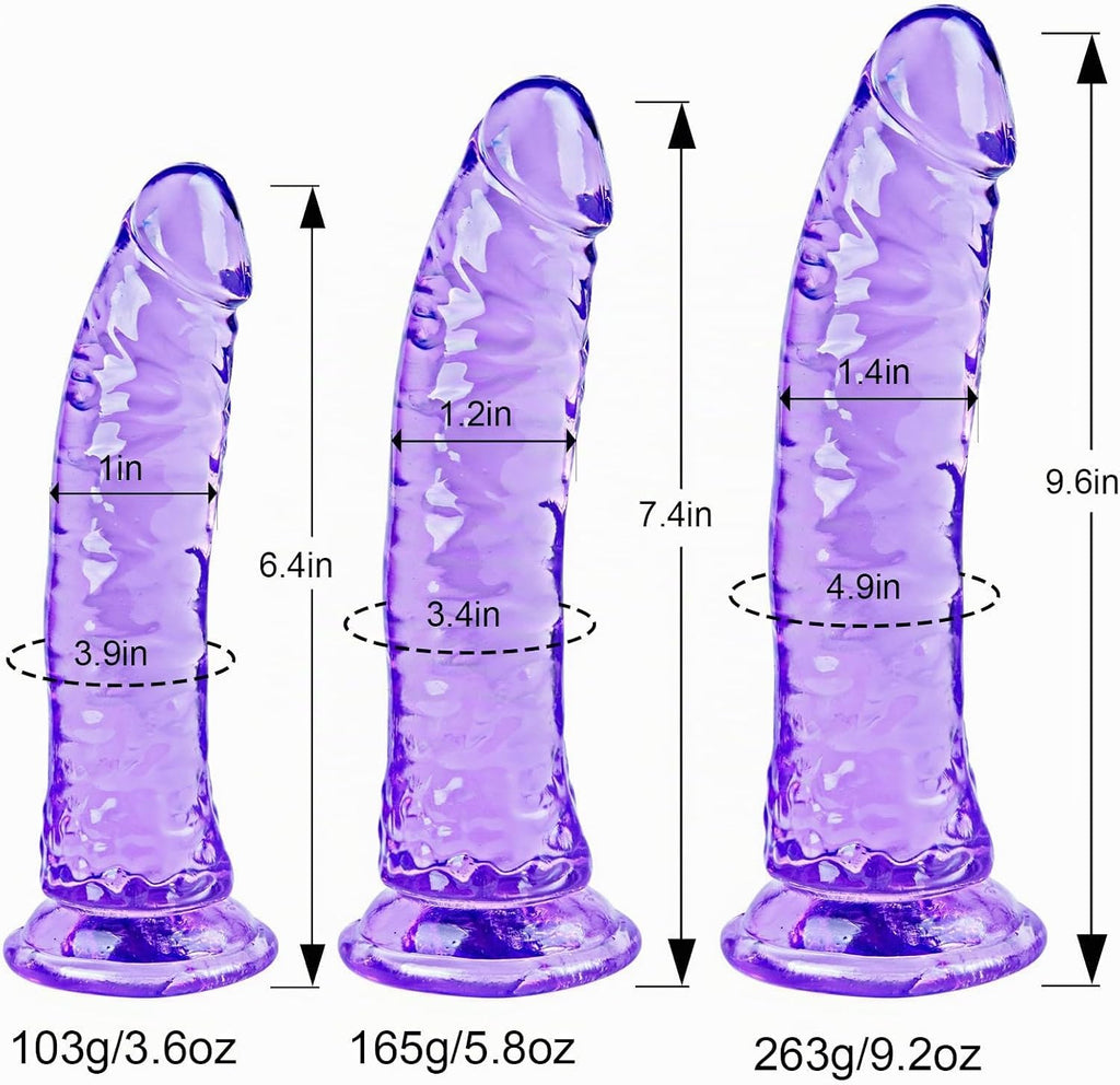 Juego de consolador realista morado (9.6\/7.4\/6.4 pulgadas), conso...