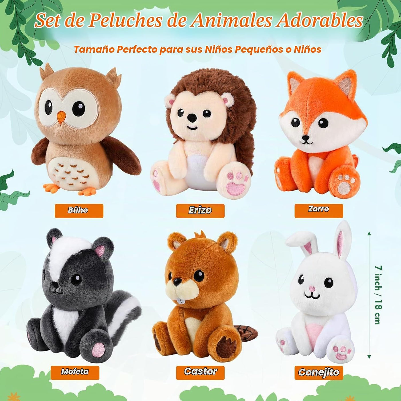 RoundFunny Juego de 6 animales de safari de 7 pulgadas | Búho, cone...