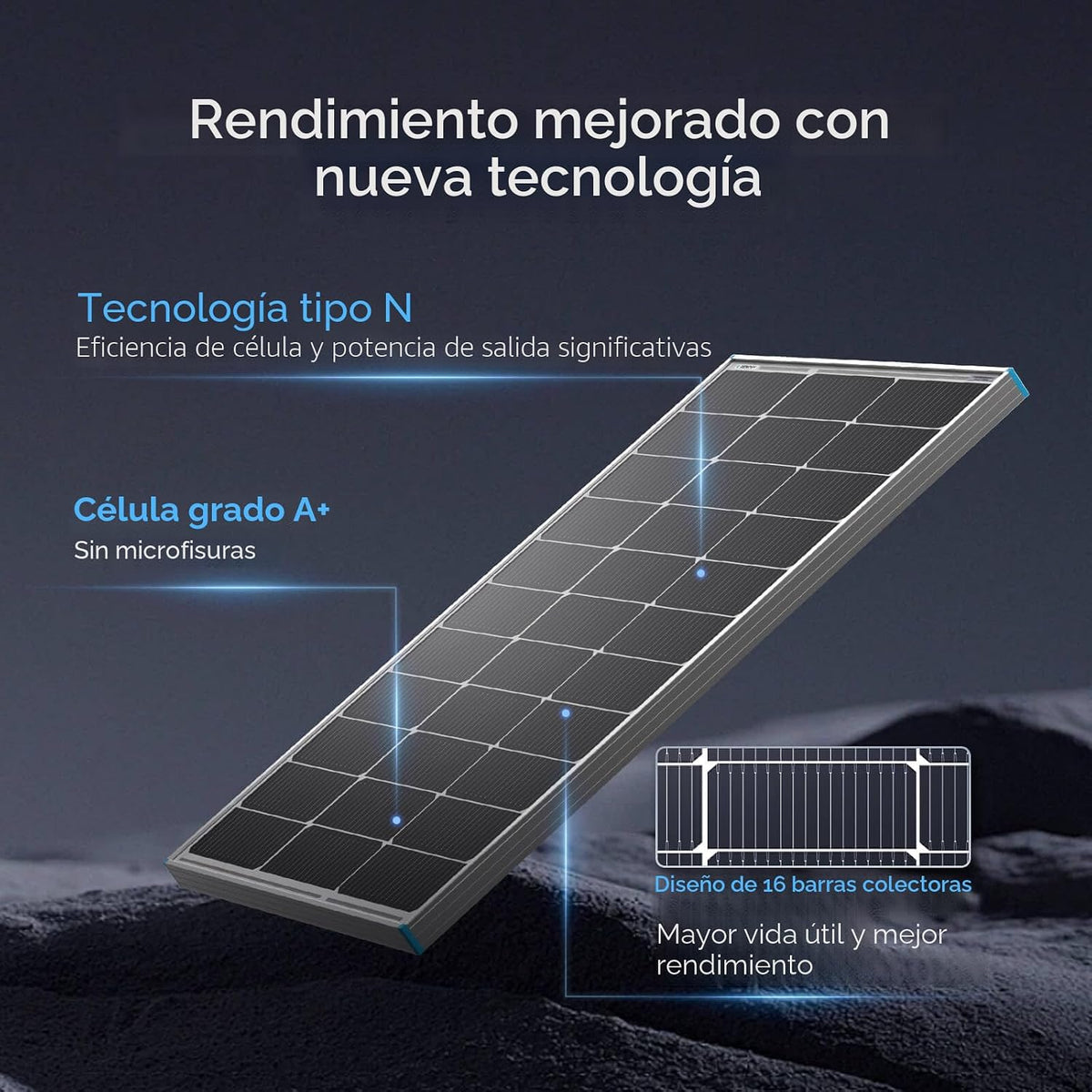 Renogy Panel Solar de 100 Vatios 12 Voltios con Soportes de Montaje...