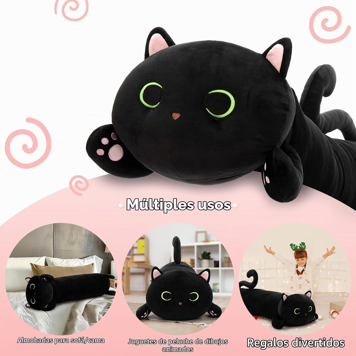 MaoGoLan Almohada corporal de felpa de gato negro, 44 pulgadas, jug...
