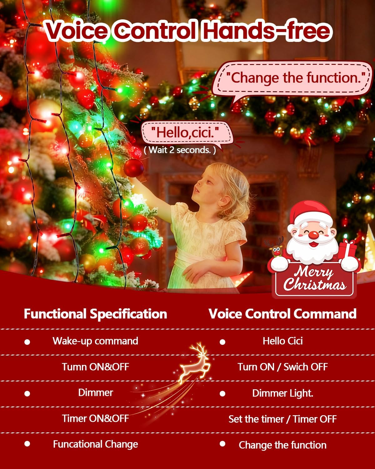 Luces para árbol de Navidad para interiores con control de voz y co...