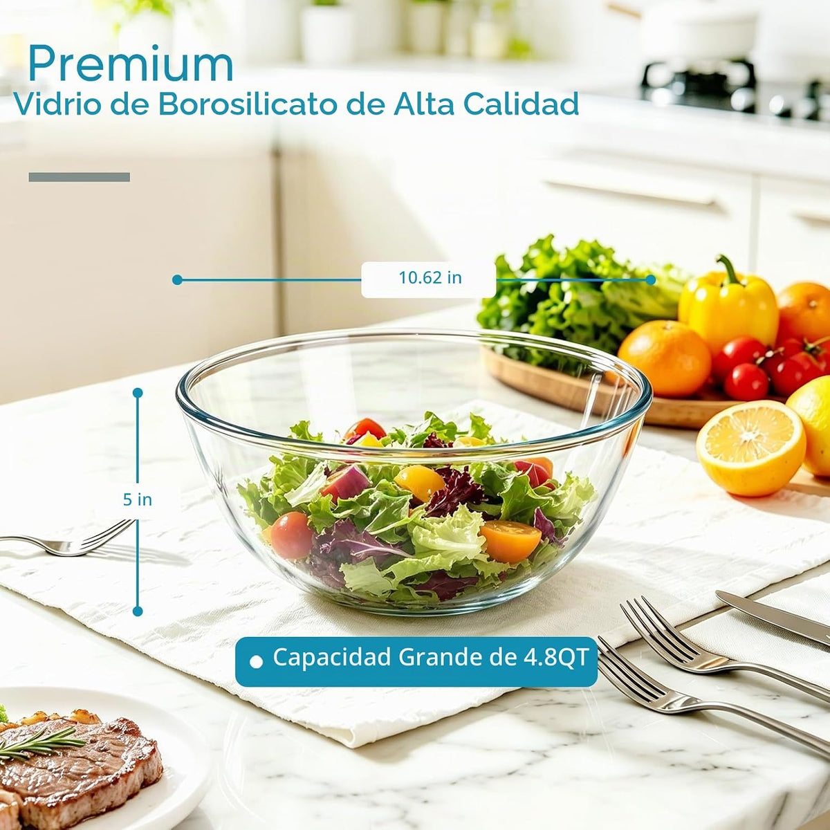 E-far Tazón para mezclar de vidrio con tapa hermética, cuenco grand...