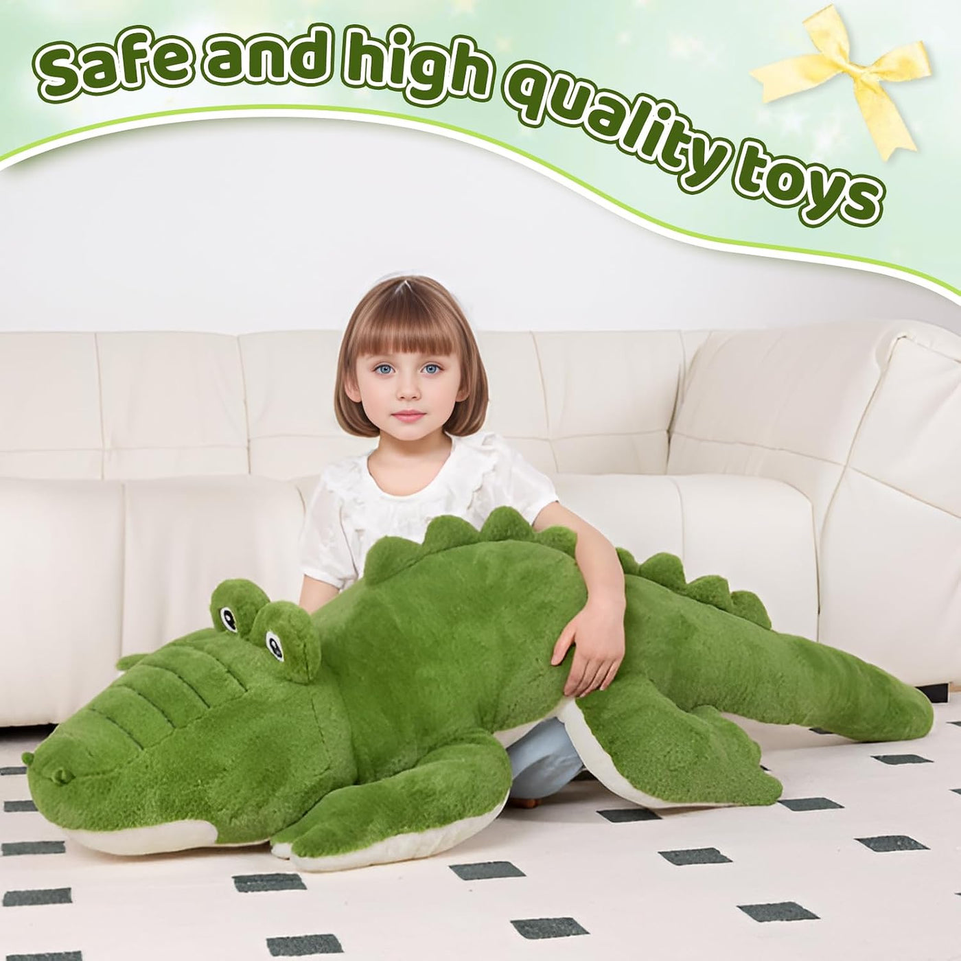 FFxiong Peluche de Cocodrilo Gigante Verde de 60 pulgadas, Juguete...