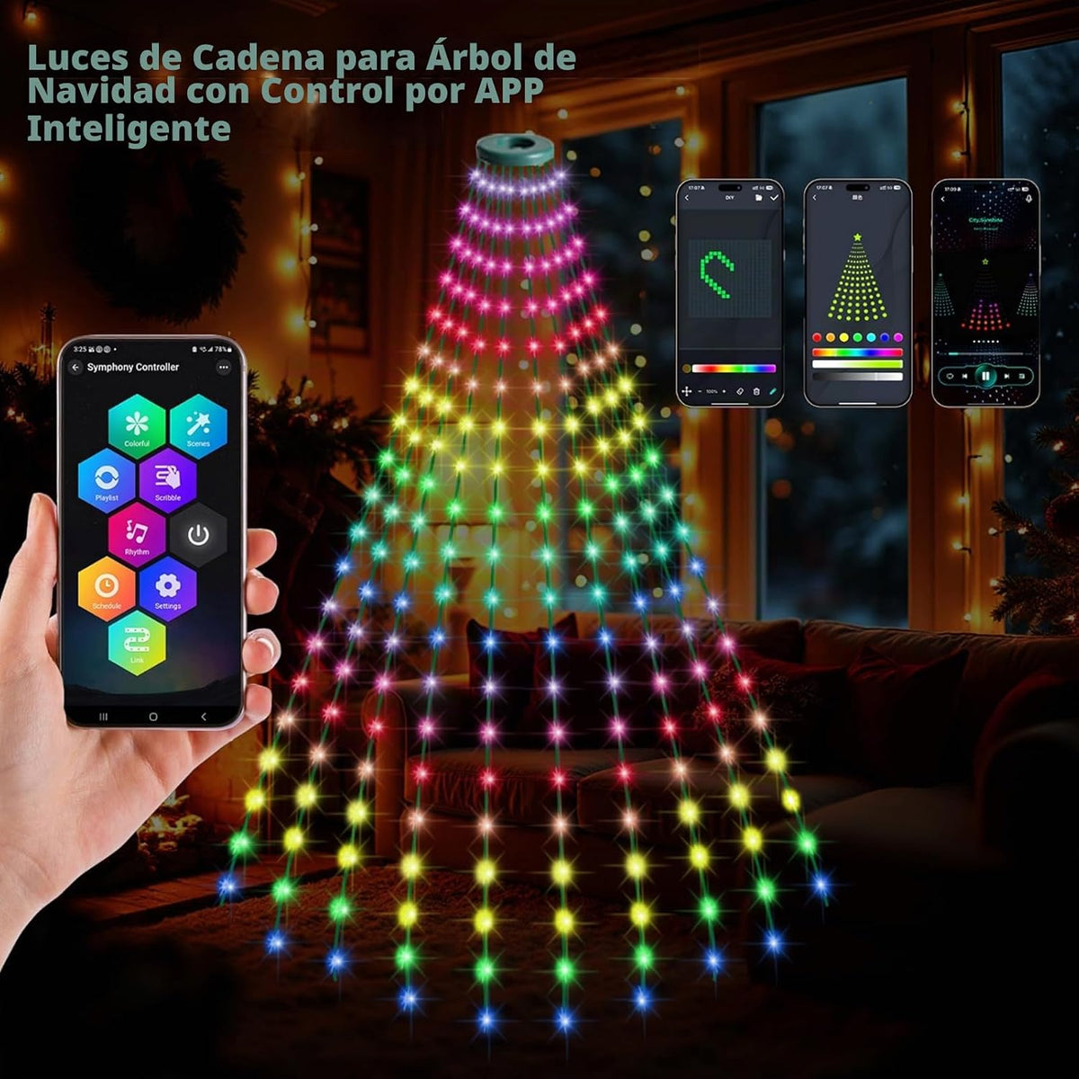 KANCOKIT Guirnalda de luces para árbol de Navidad, 200 LED, 6.6 pie...