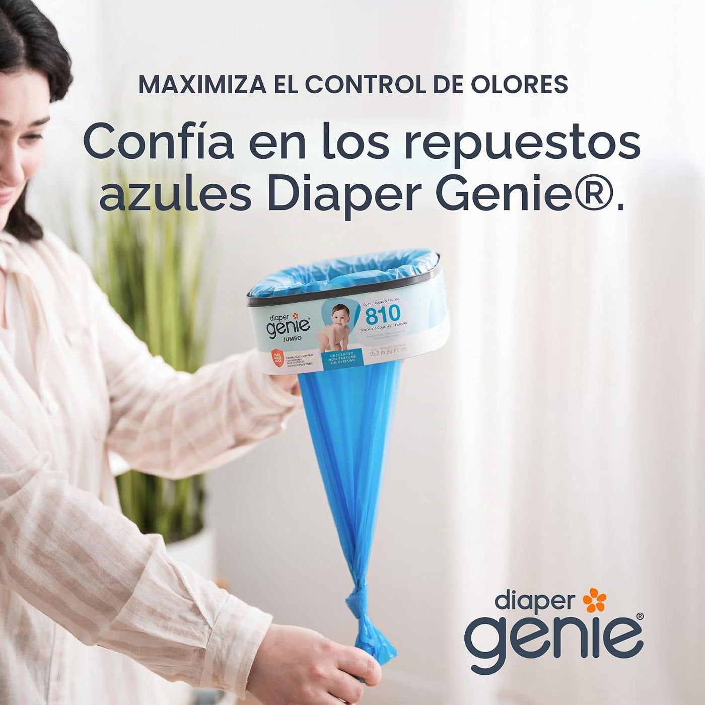 Diaper Genie Recambio cuadrado jumbo, con película continua, puede...