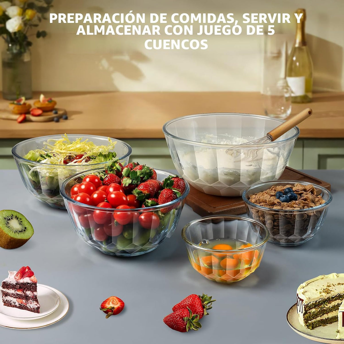 Juegos de cuencos de mezcla Freshmage con tapas herméticas, 5 paque...