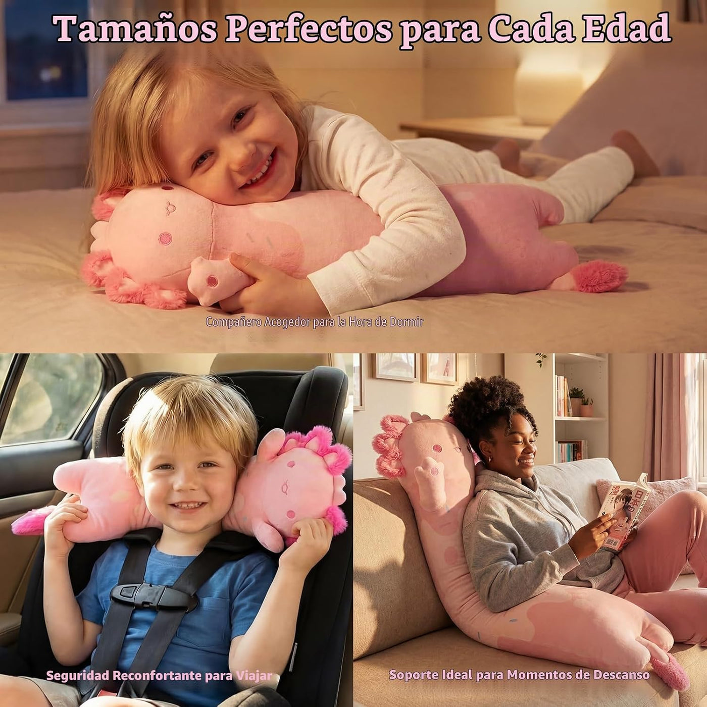 Mewaii Axolotl - Almohada corporal de felpa rosa de 43 pulgadas, re...