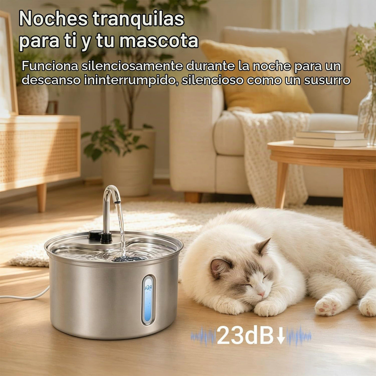 SOVELIVEE Fuente de agua para gatos de acero inoxidable 304, fuente...