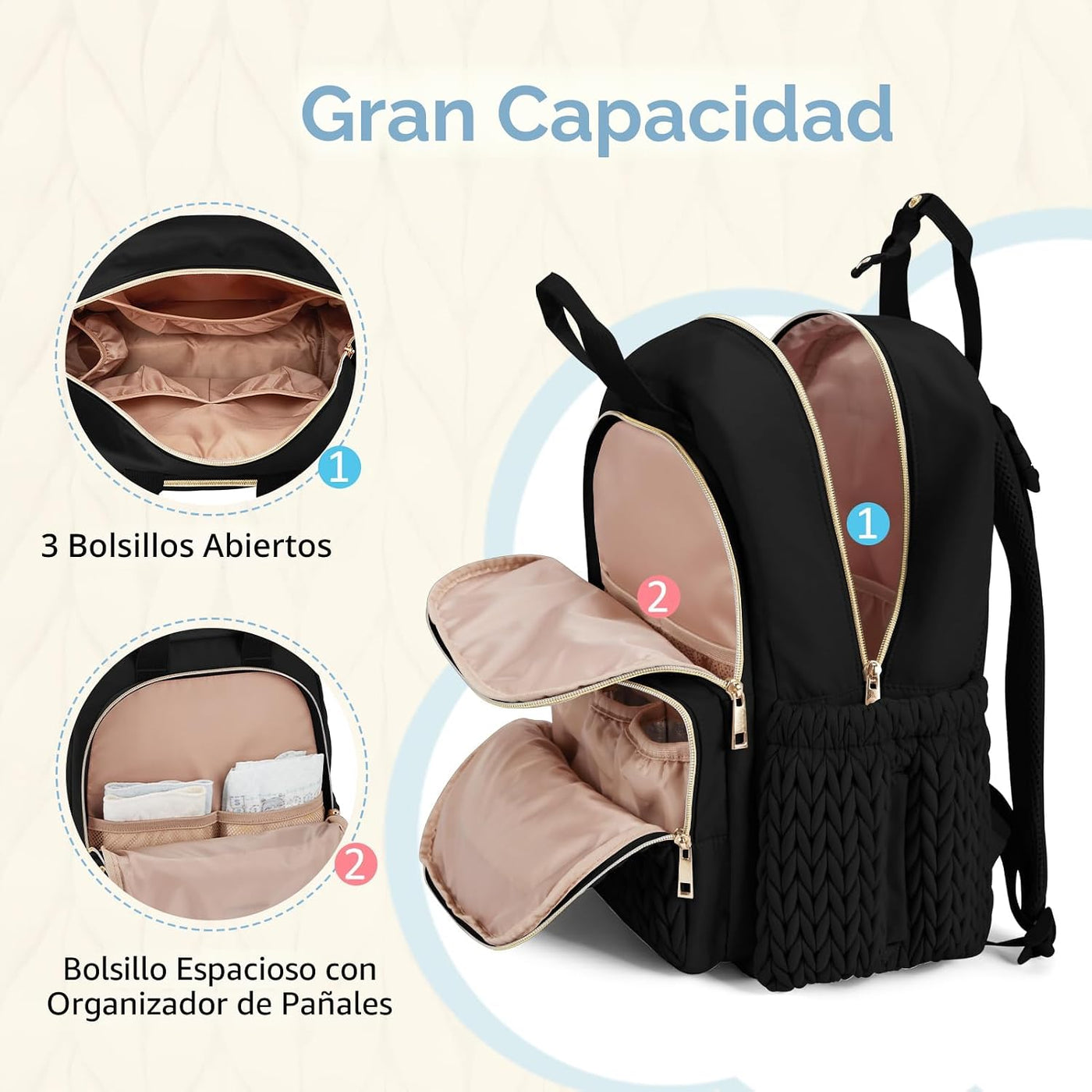 mommore Mochila para pañales, bolsa grande de viaje para artículos...