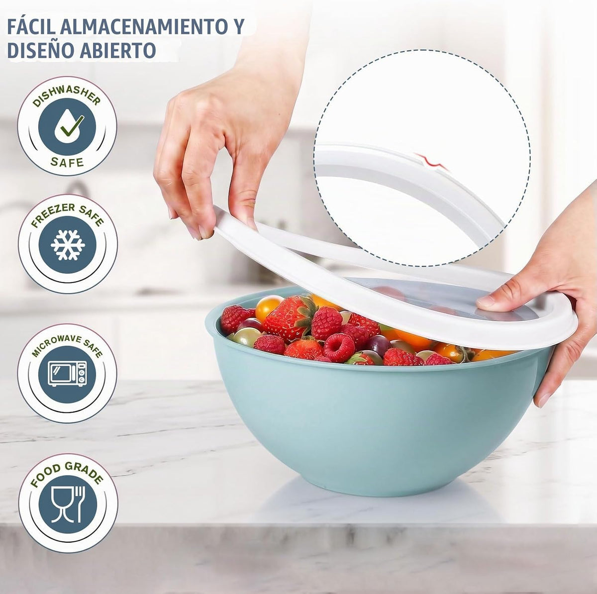 Greentainer Juego de 4 cuencos de plástico para mezclar con tapas p...