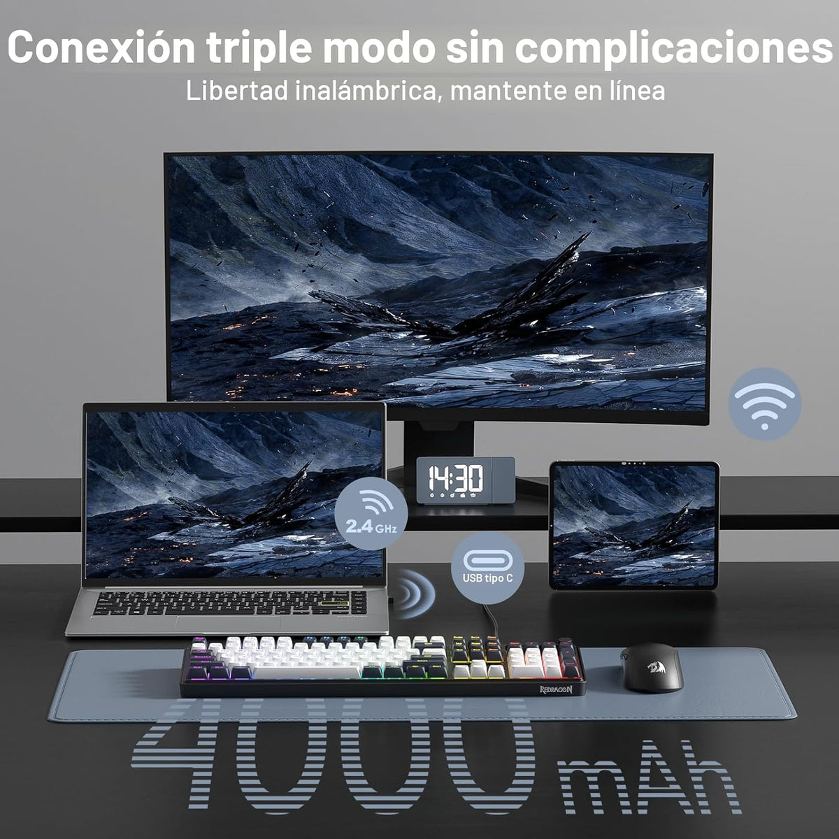 Redragon K761 PRO - Teclado, pantalla y perilla para juegos con jun...