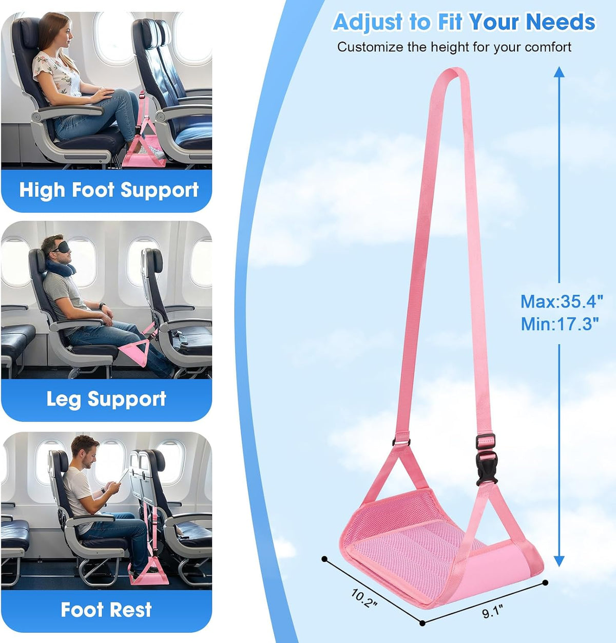 ExploreBliss Reposapiés para avión, hamaca ligera para viajes en av...
