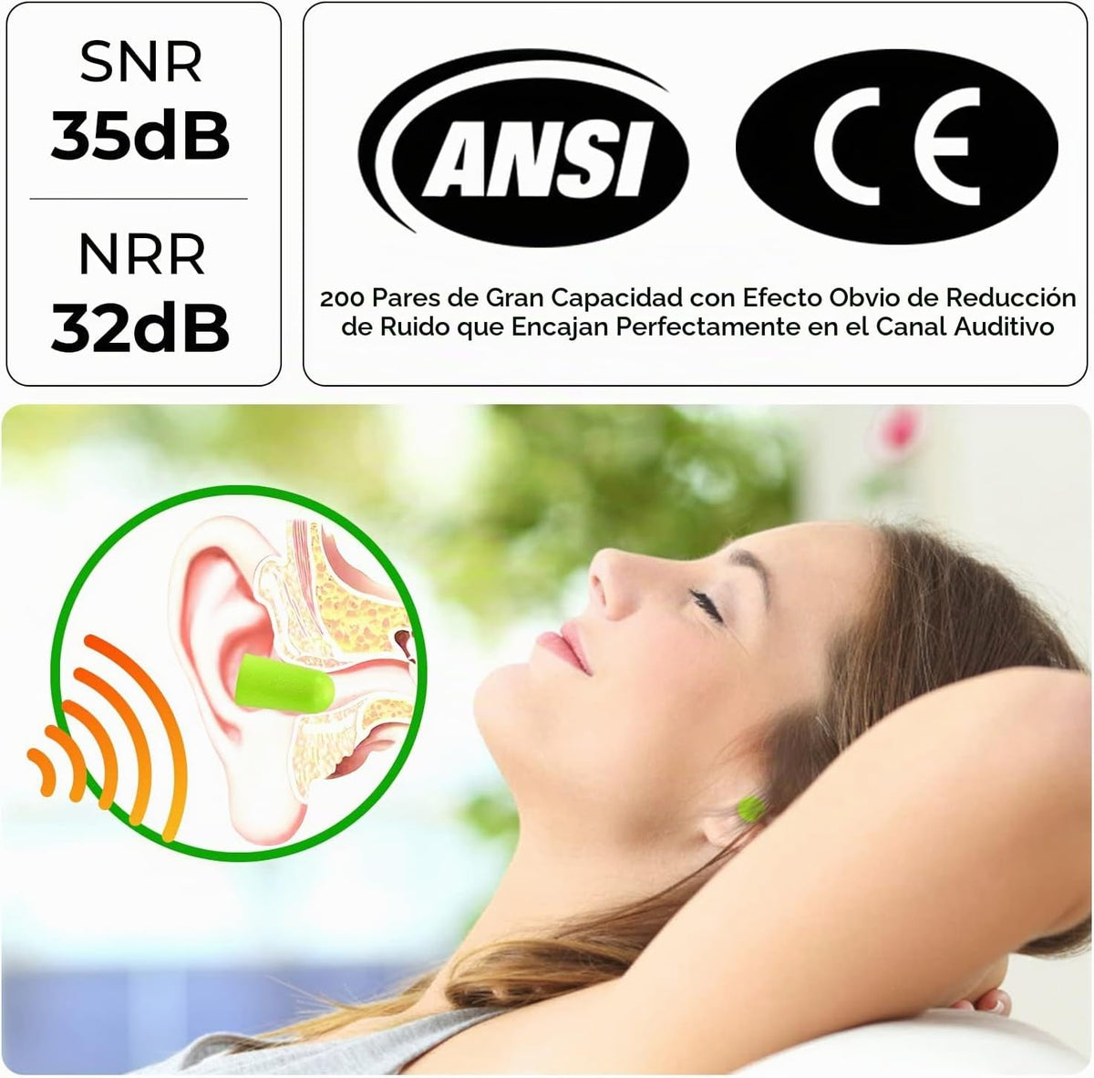 200 pares de tapones para los oídos de espuma, tapones desechables...