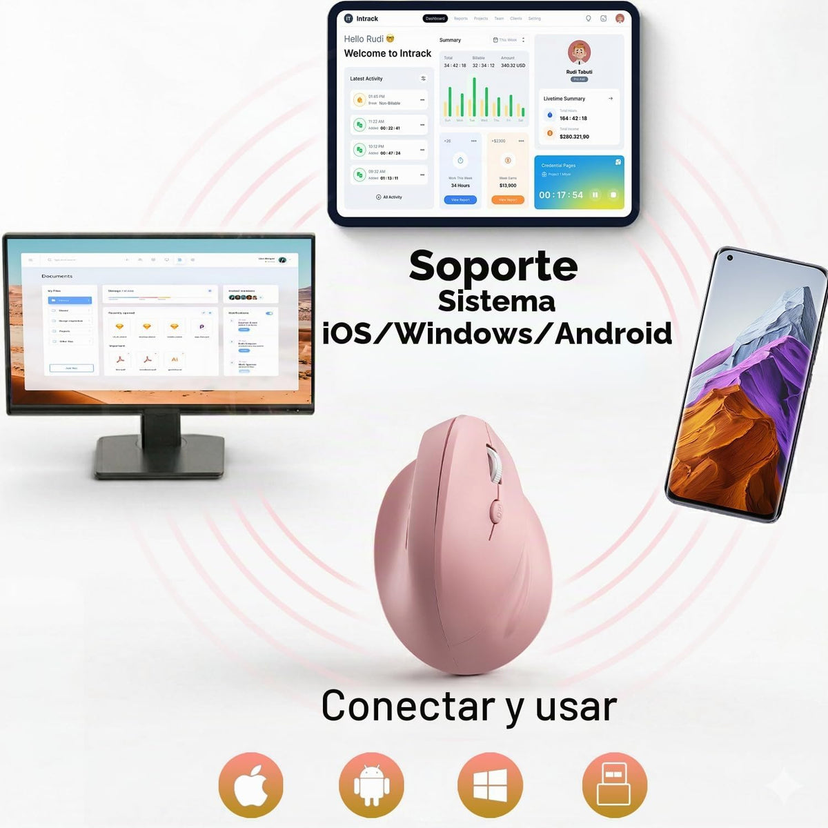 KUNSI Ratón ergonómico inalámbrico, Bluetooth y mouse vertical inal...
