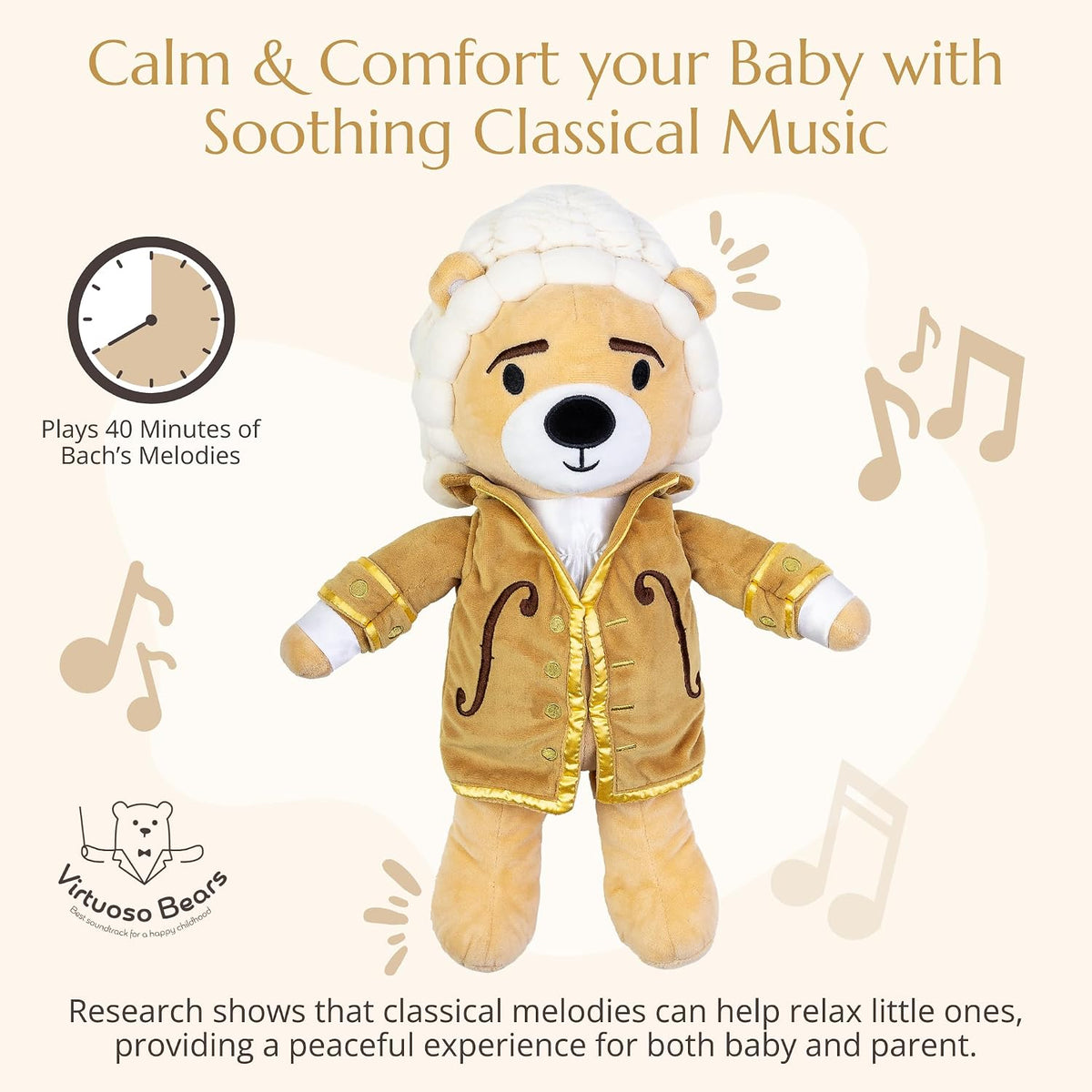 Vosego Bach Virtuoso Bear - Juguete de peluche de doble modo con mú...