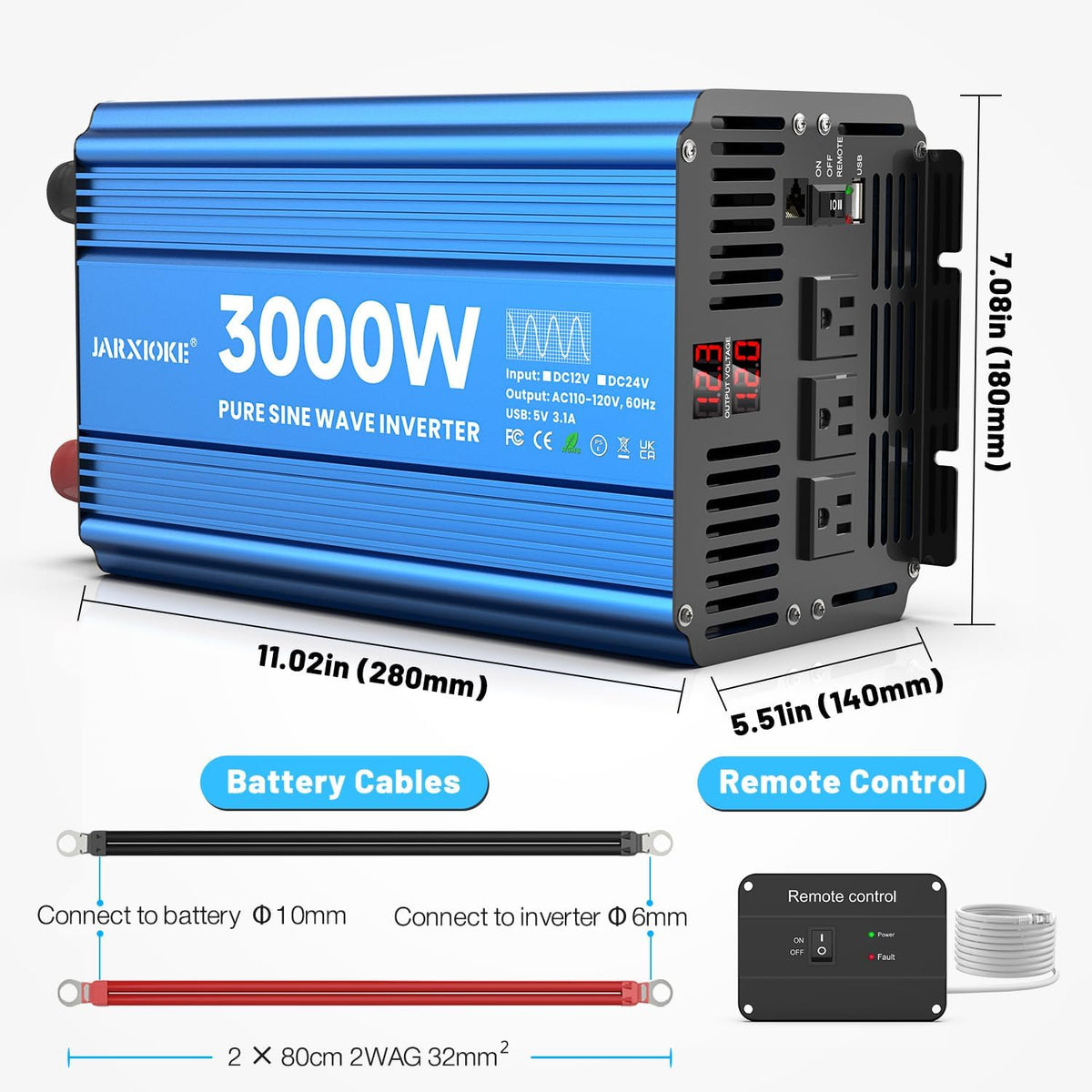 Inversor de corriente de onda sinusoidal pura de 3000 W, convertido...