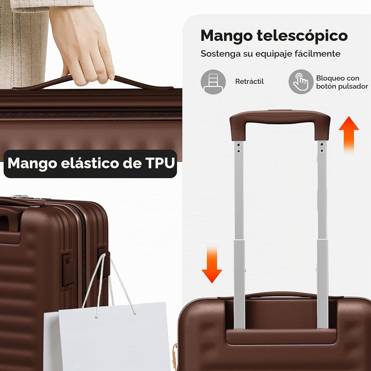 Joyway Juego de equipaje de 5 piezas con bolsillo delantero, Café,...