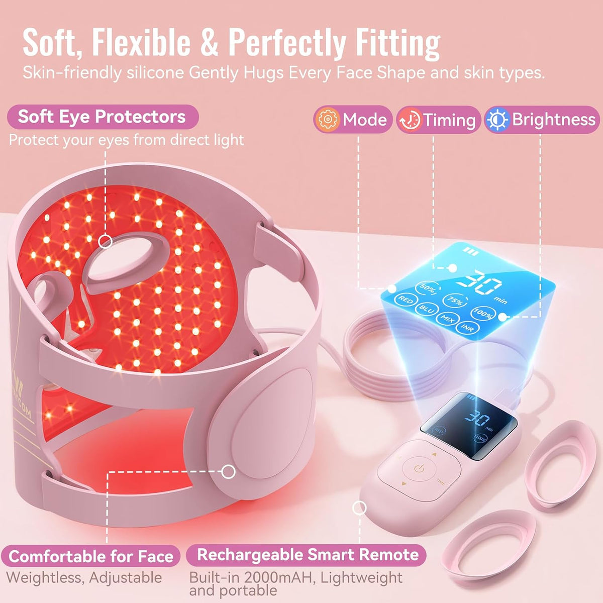 WAYCOM Máscara de terapia de luz roja para la cara: 850nm NIR LED |...