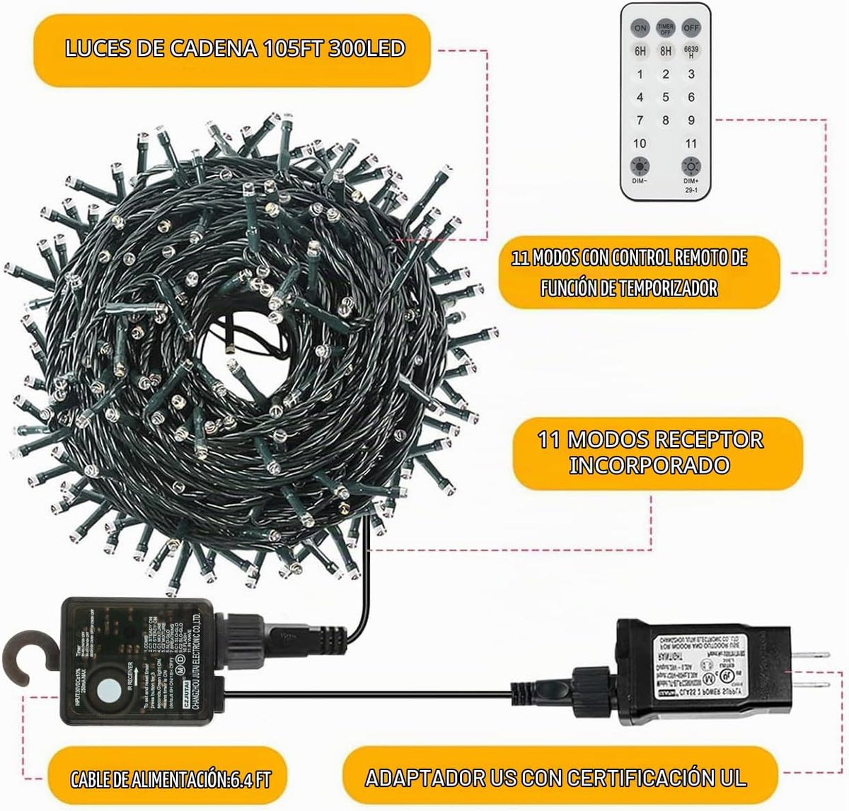 VTECHOLOGY - 300 luces LED de color blanco cálido a multicolor para...