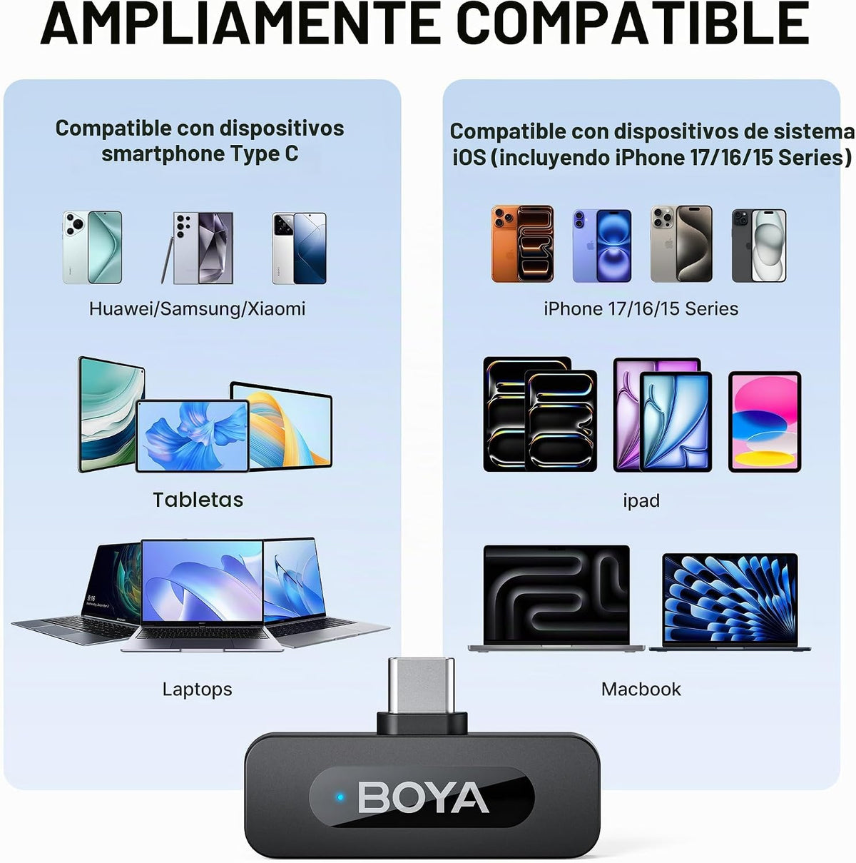 Micrófonos inalámbricos BOYA BY-V20 para iPhone 17\/16\/15 y Androi...