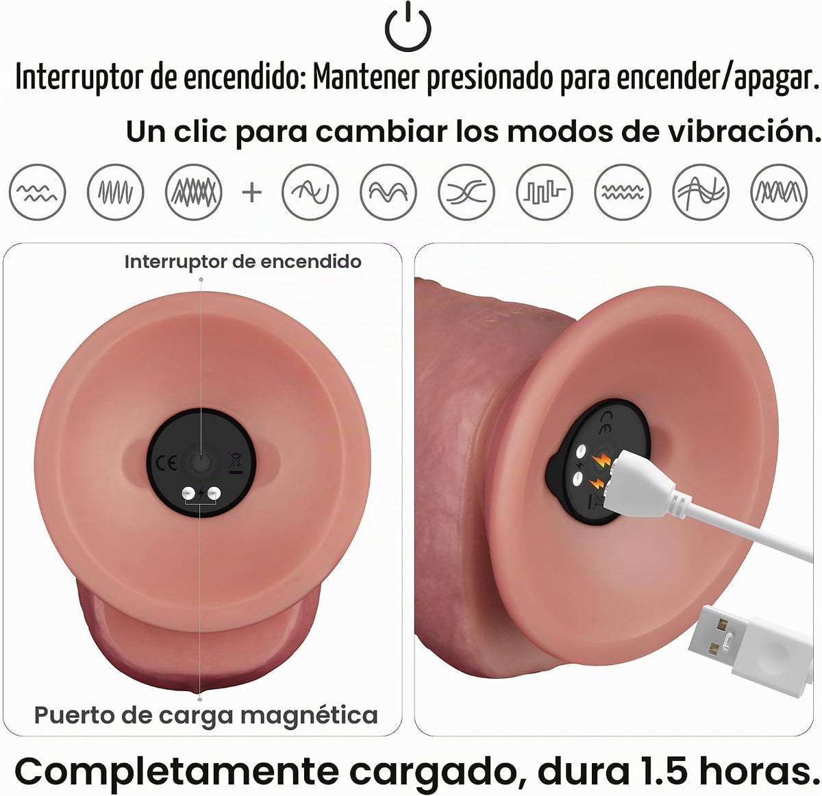 Consolador anal vibrador realista de 8.5" de gran tamaño, tapón...