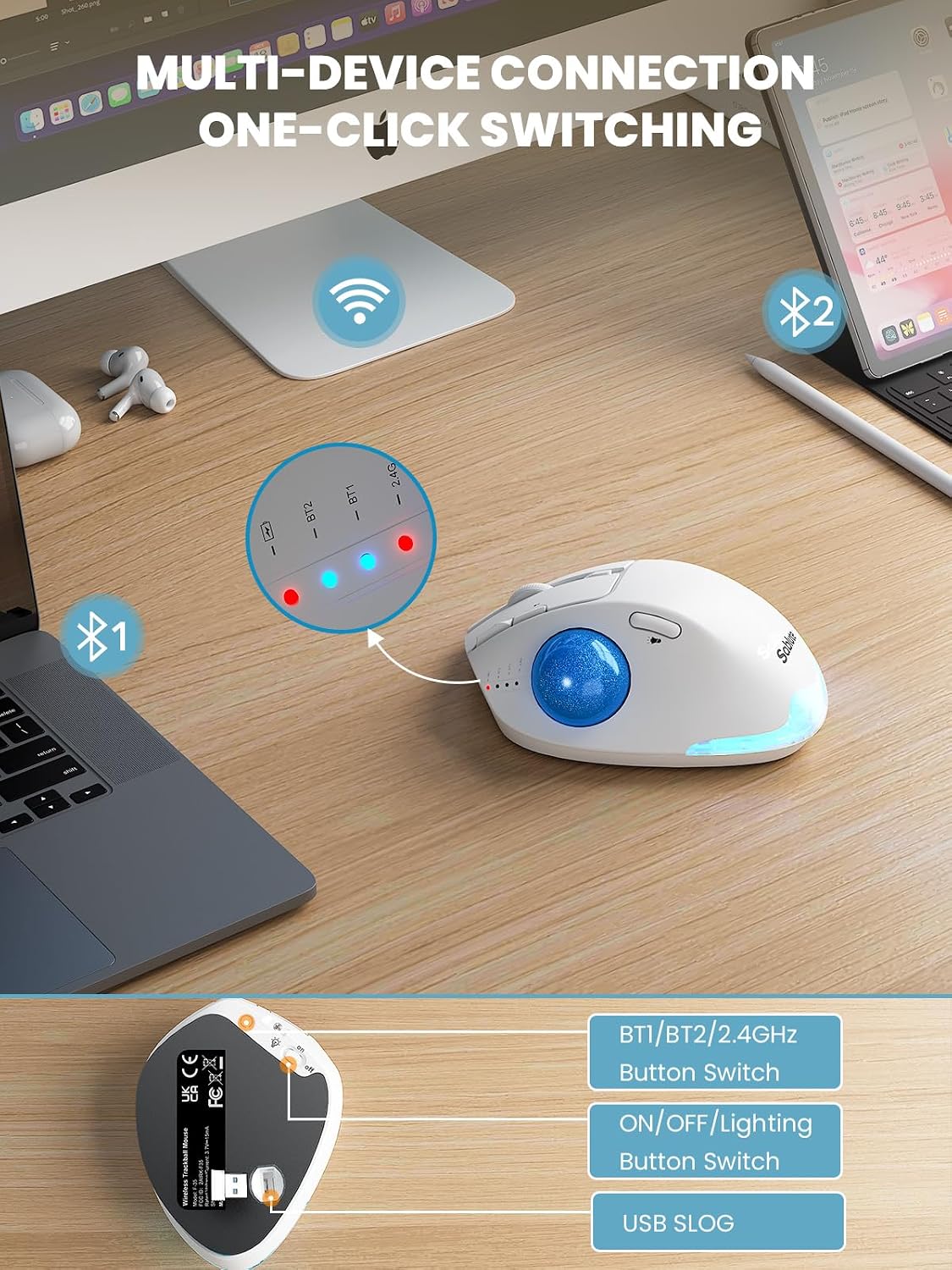 Ratón de Trackball inalámbrico, ángulo ajustable recargable | Ratón...