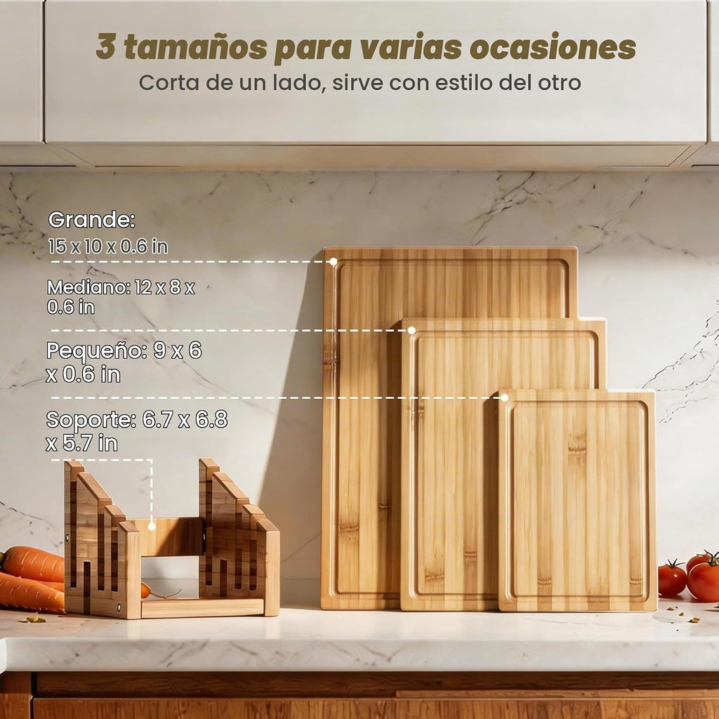 Juego de 3 tablas de cortar de bambú, tablas de cortar de madera du...