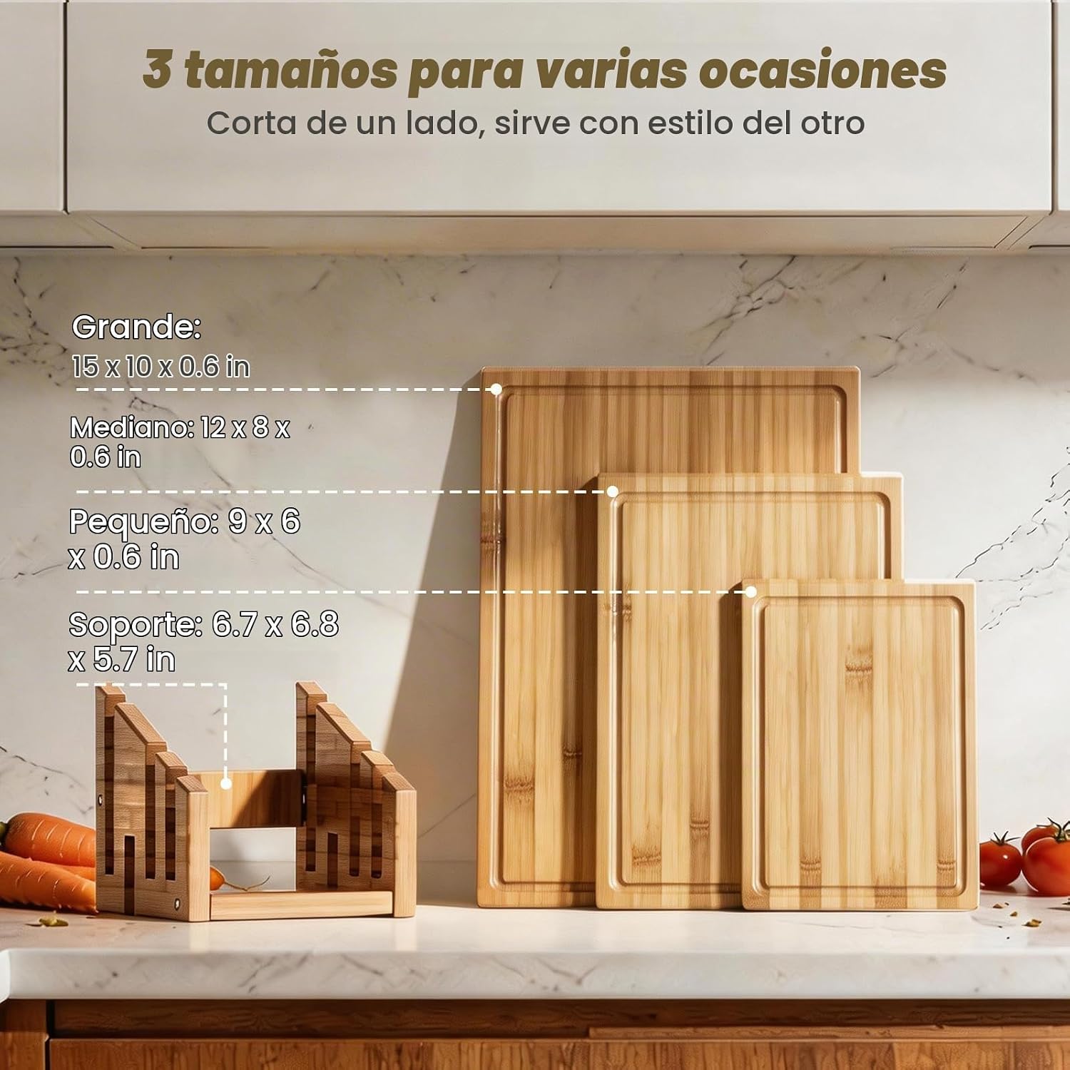 Juego de 3 tablas de cortar de bambú, tablas de cortar de madera du...