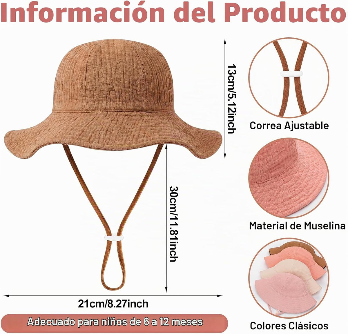 Unittype Paquete de 4 gorros de muselina para bebé, protección sola...