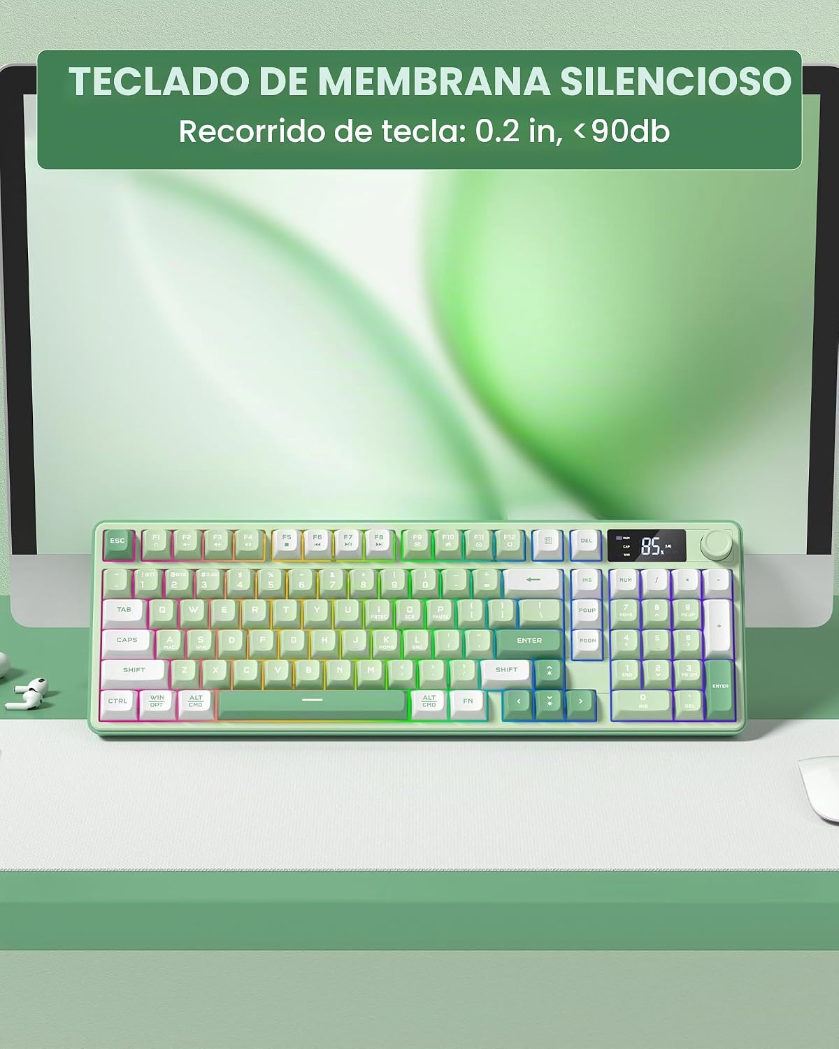Keymatic Teclado para juegos Teclado cremoso inalámbrico con perill...