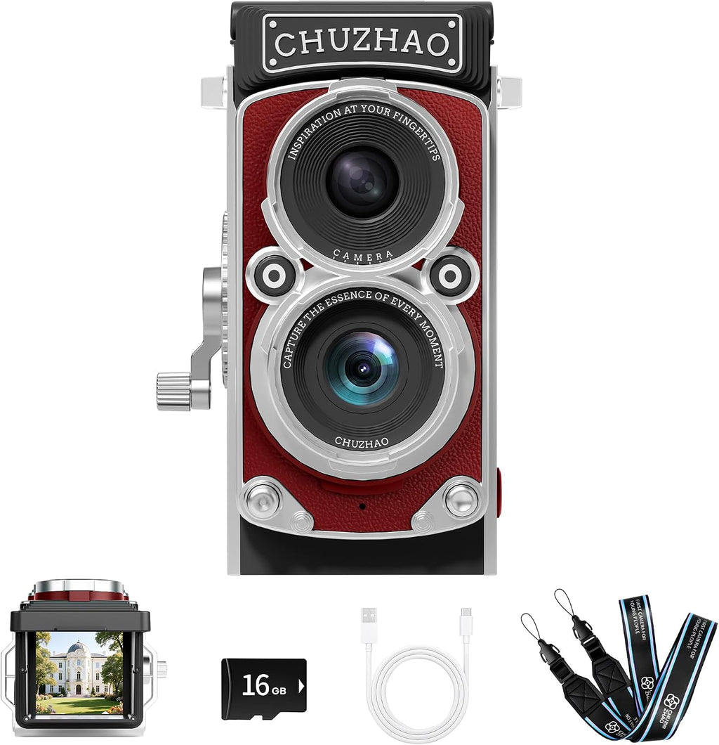 CHUZHAO Mini Cámara Digital Vintage, Estilo TLR Portátil Retro de A...