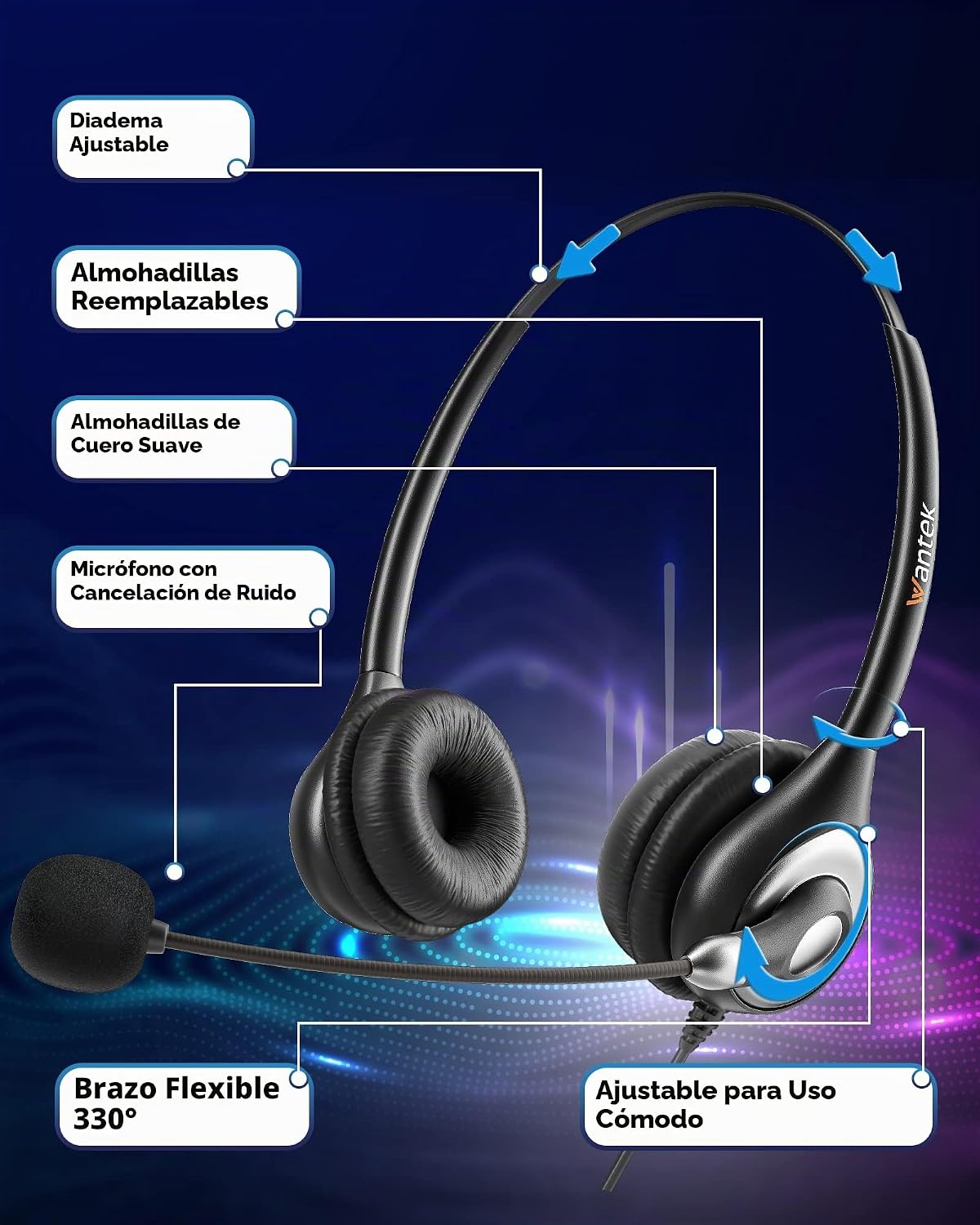 Wantek Auriculares USB con cable con cancelación de ruido y control...