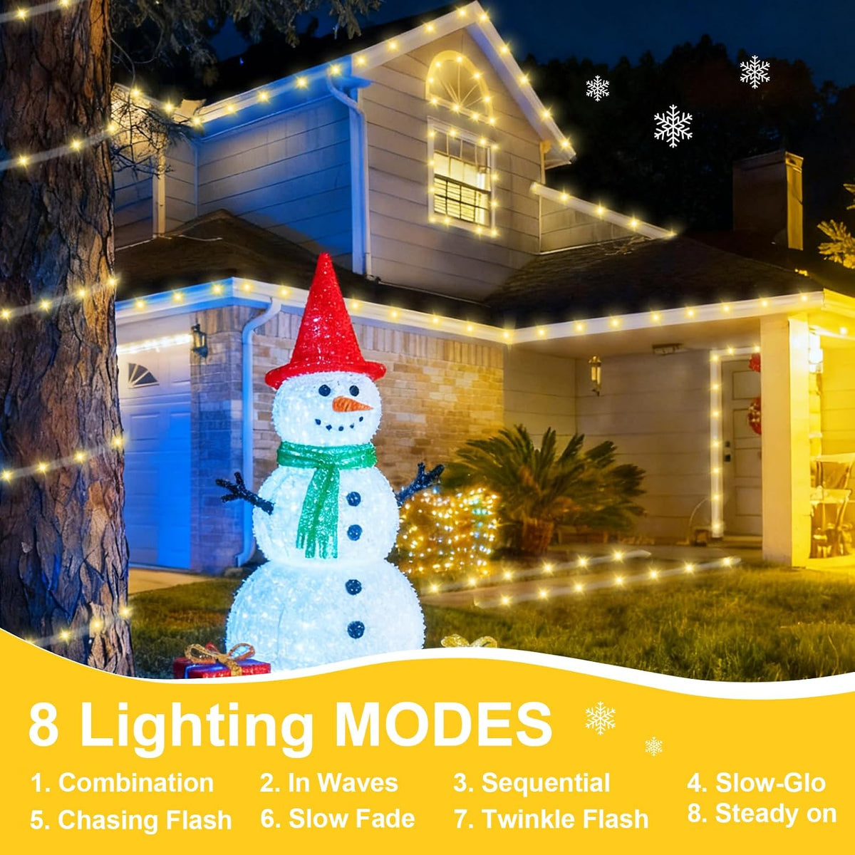 QITONG 200 luces LED solares de cuerda blanca cálida