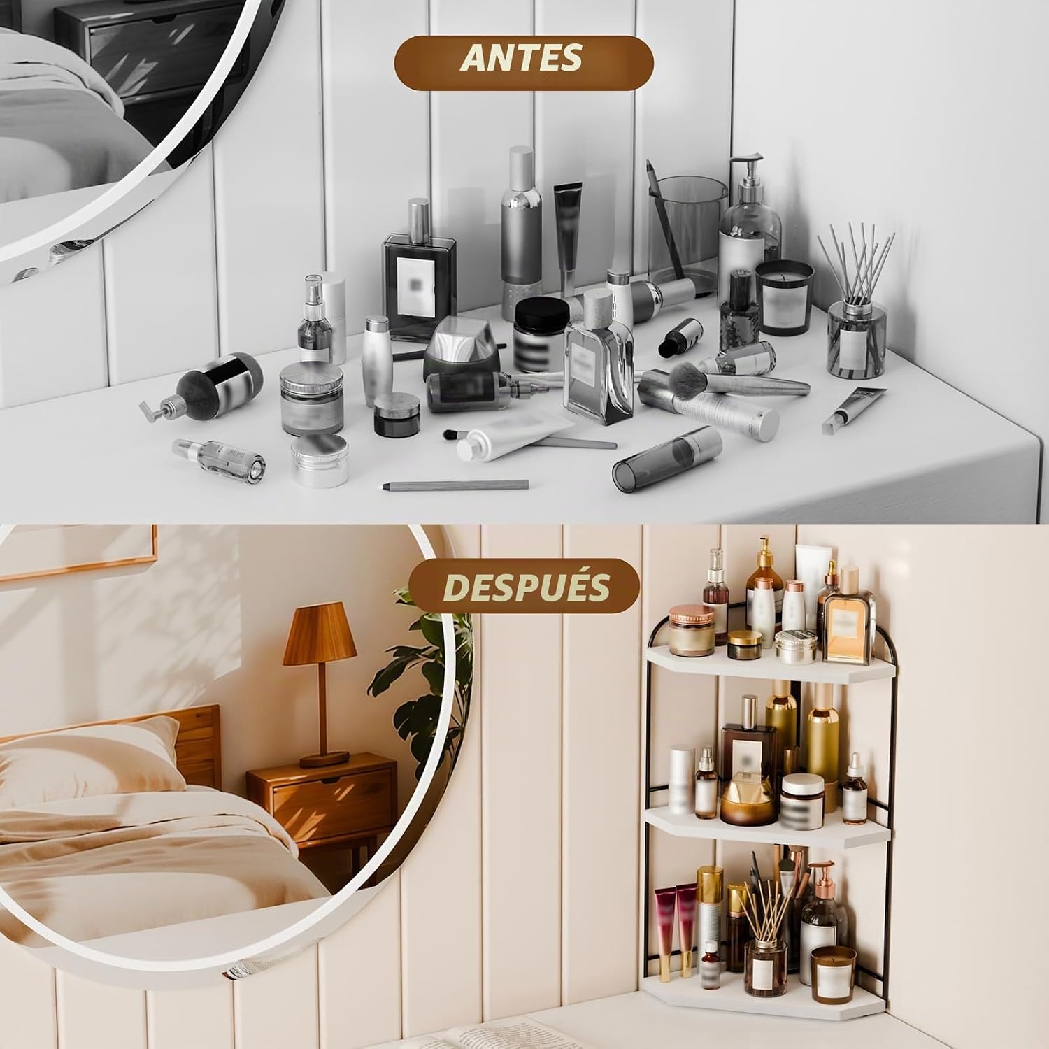 Naeqieo Organizador esquinero de encimera de baño, organizador de e...