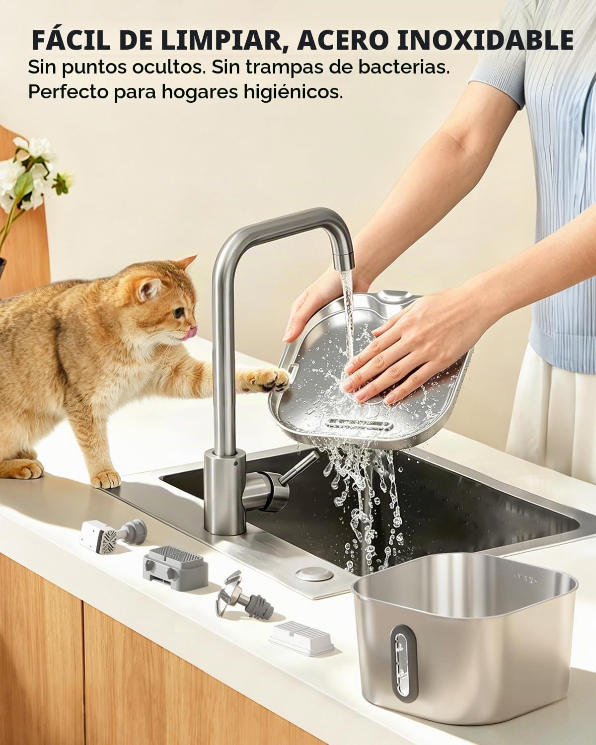 Fuente de agua para gatos de acero inoxidable de 74 oz\/2,2 L con 6...