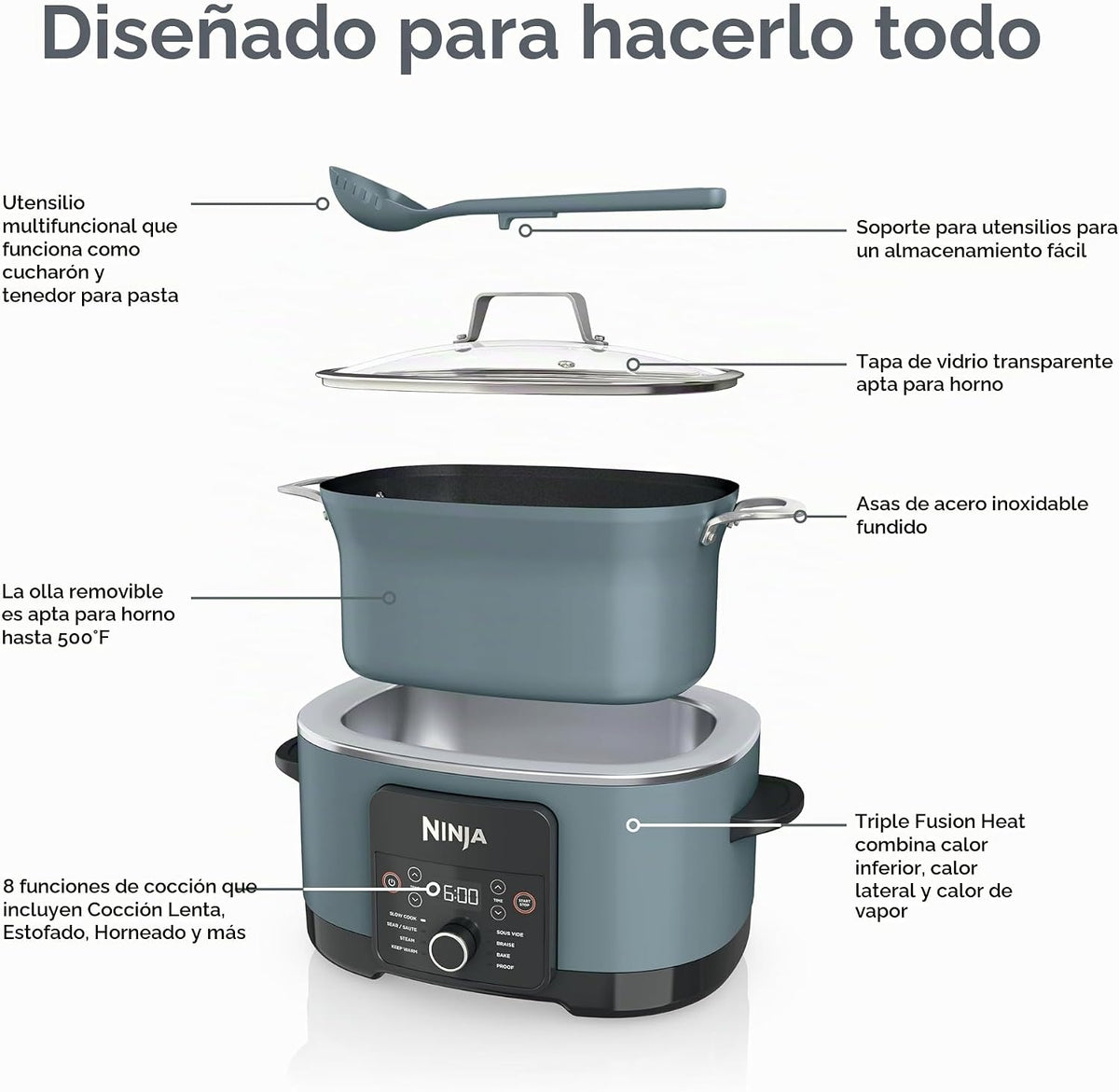 Ninja MC1001 Foodi PossibleCooker PRO - Cocina múltiple de 8.5 cuar...