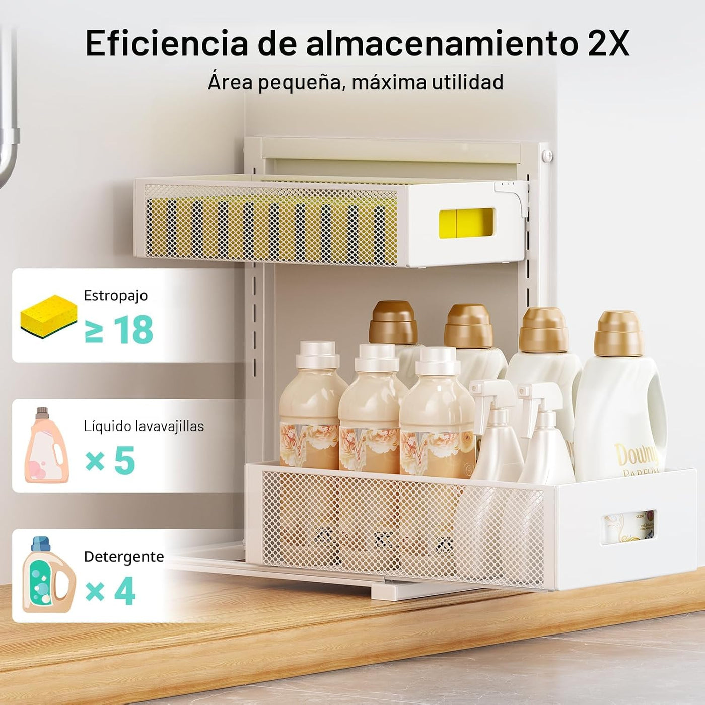 Organizador para debajo del fregadero, organizador de baño de 2 niv...
