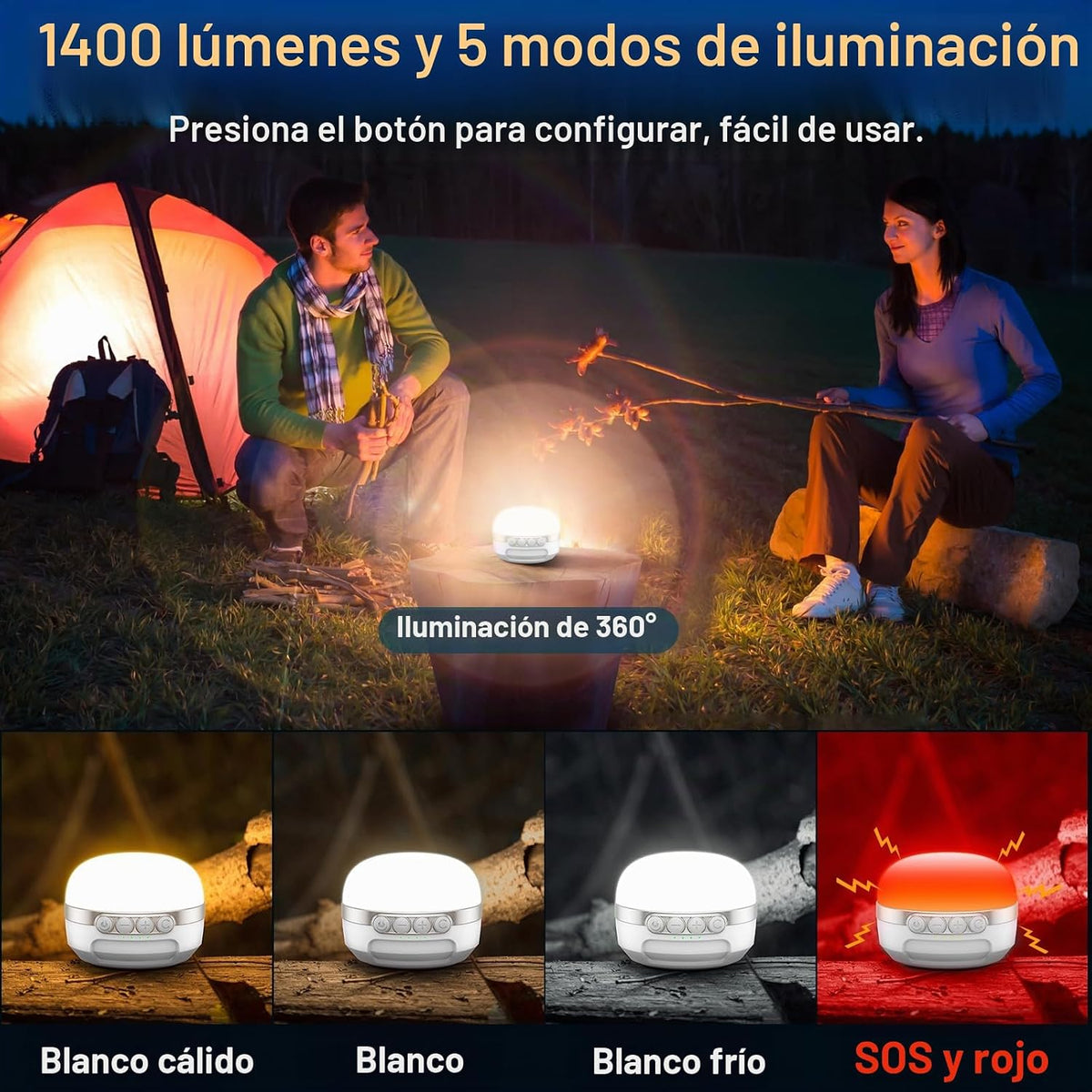 ZMNT Linterna de Camping LED Recargable 1400LM, Hasta 420H de Tiemp...