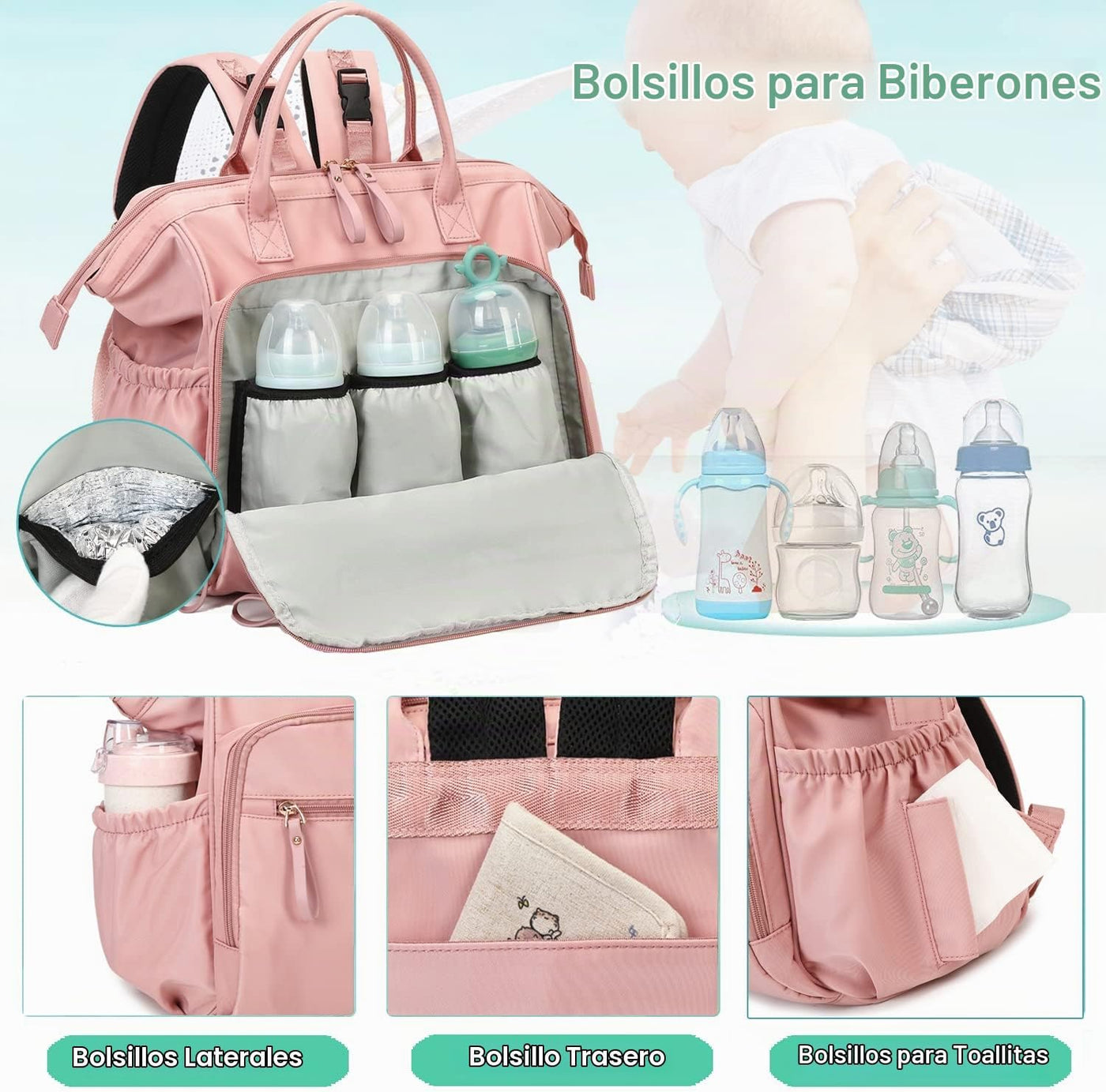 LORADI Bolsa de pañales convertible, mochila de pañales de 14 bolsi...