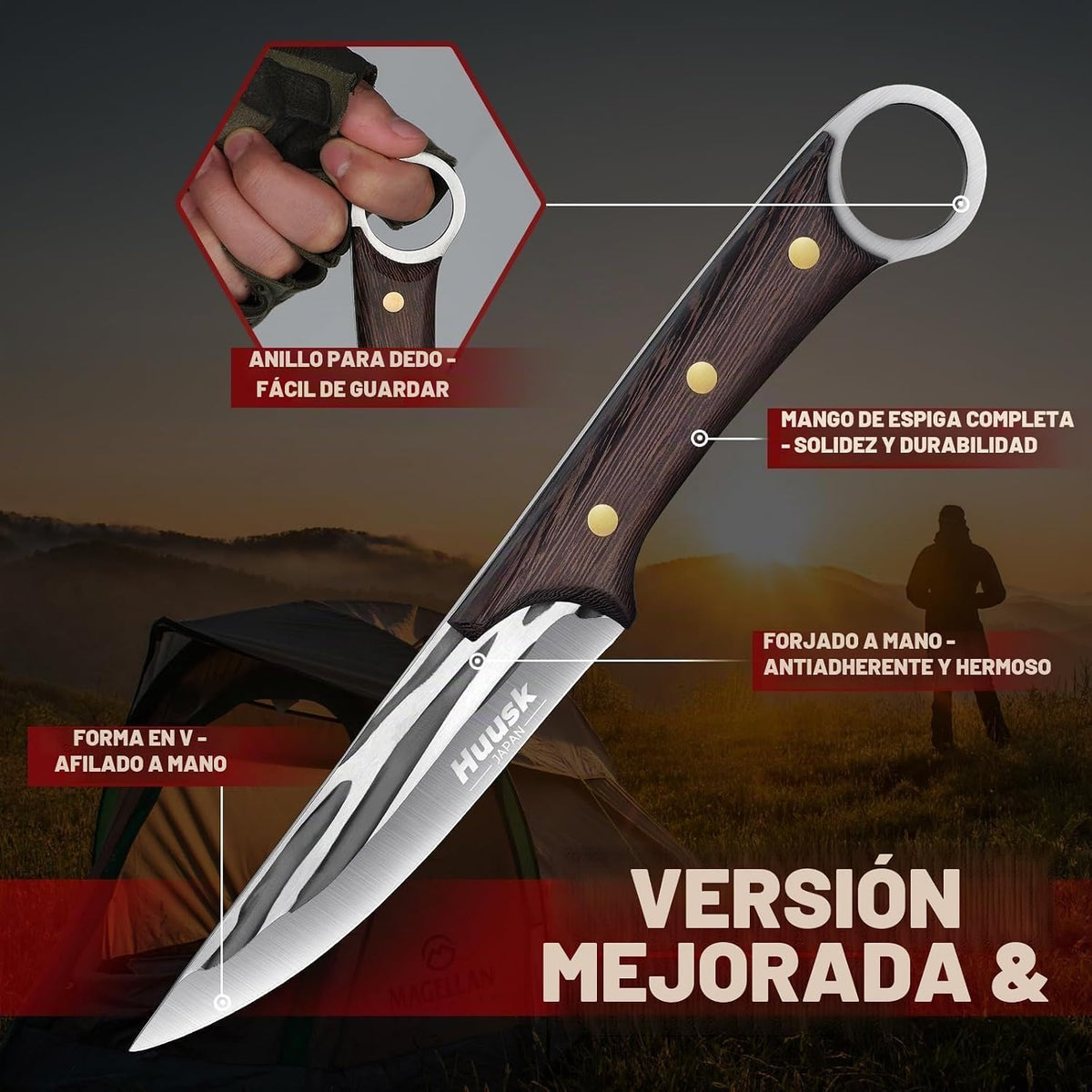 Huusk - Cuchillo deshuesador japonés para cortar carne con funda, h...