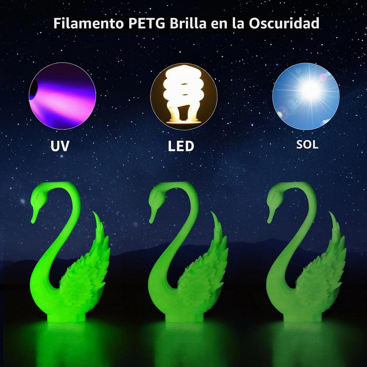 iSANMATE Filamento PETG que brilla en la oscuridad, filamento lumin...