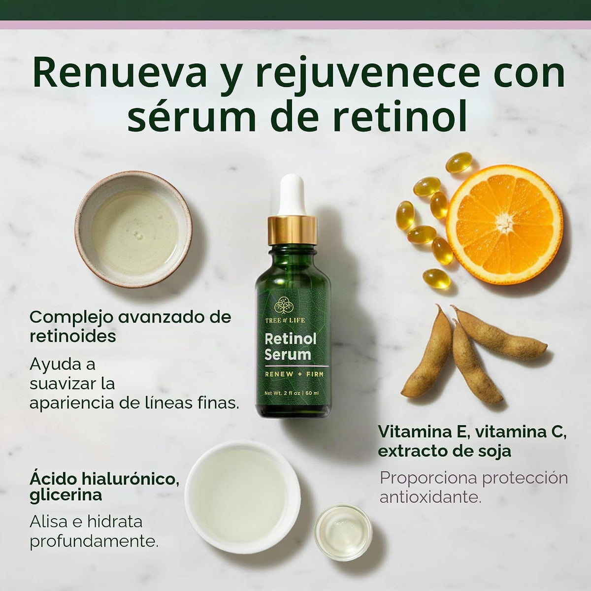 Suero de retinol Tree of Life para rostro, aceite facial antienveje...