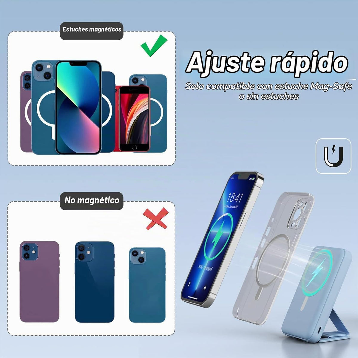AOGUERBE - Banco de energía magnético, cargador portátil inalámbric...