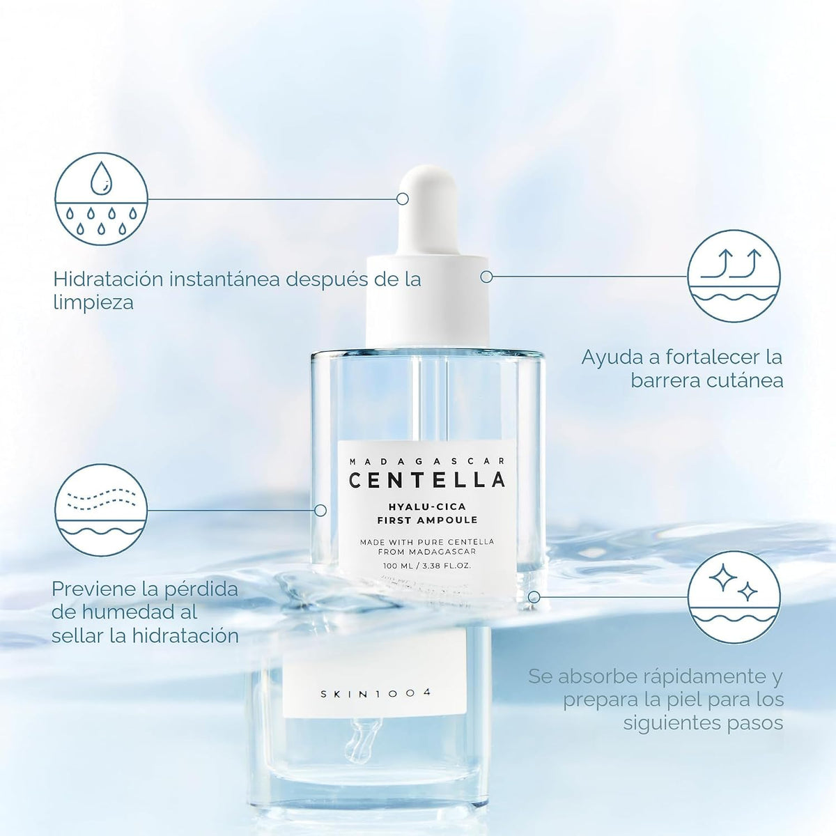 SKIN1004 Hyalu-Cica First Ampolla, suero coreano para rostro con ác...