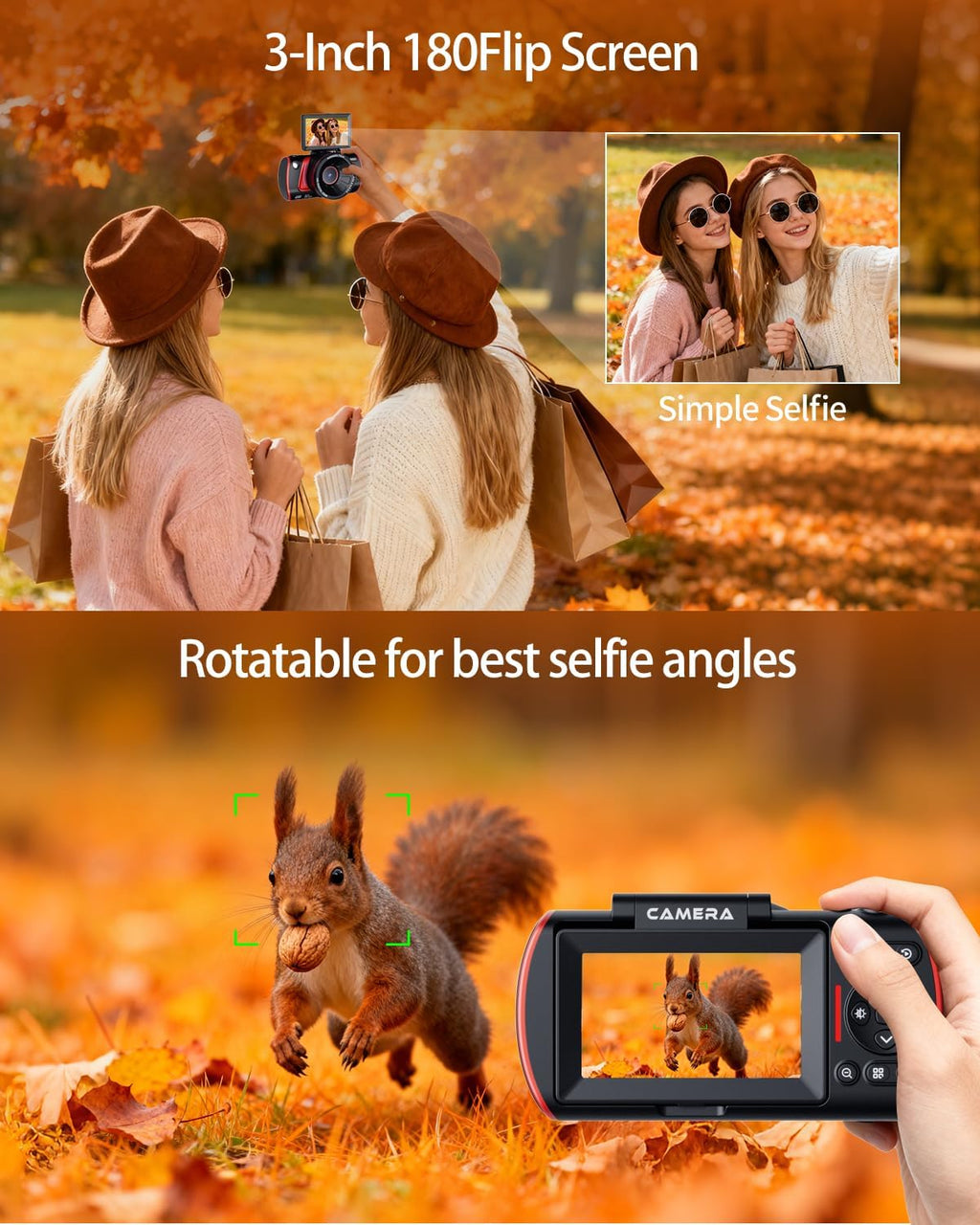 RAZPLYN Cámara digital 4K para fotografía WiFi 180° pantalla abatib...