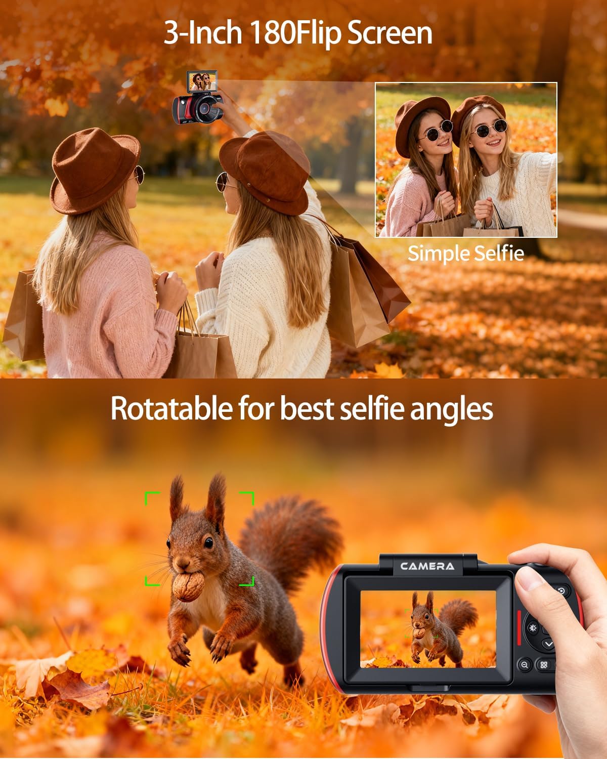 RAZPLYN Cámara digital 4K para fotografía WiFi 180° pantalla abatib...